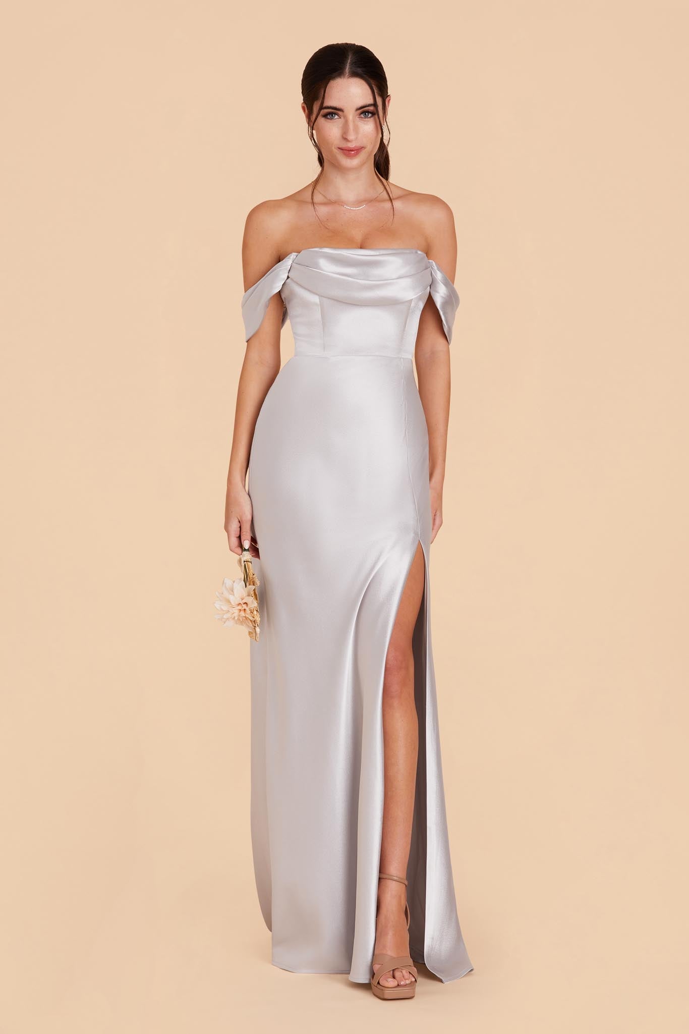 Shiny Satin Convertible Dress for Weddings & Events | Mia Platinum