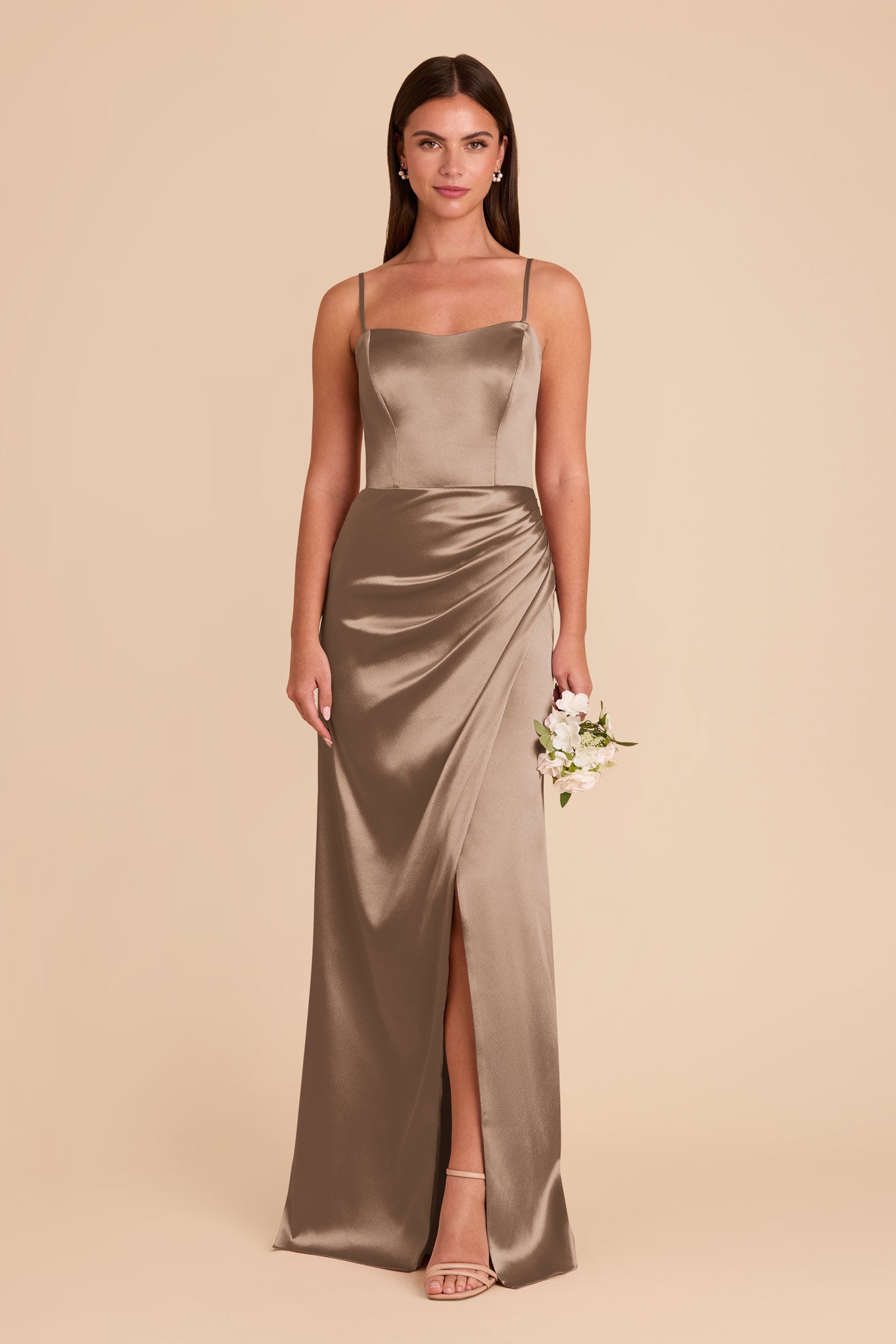 Shiny Satin Corset Dress with Removable Straps | Anne Mocha