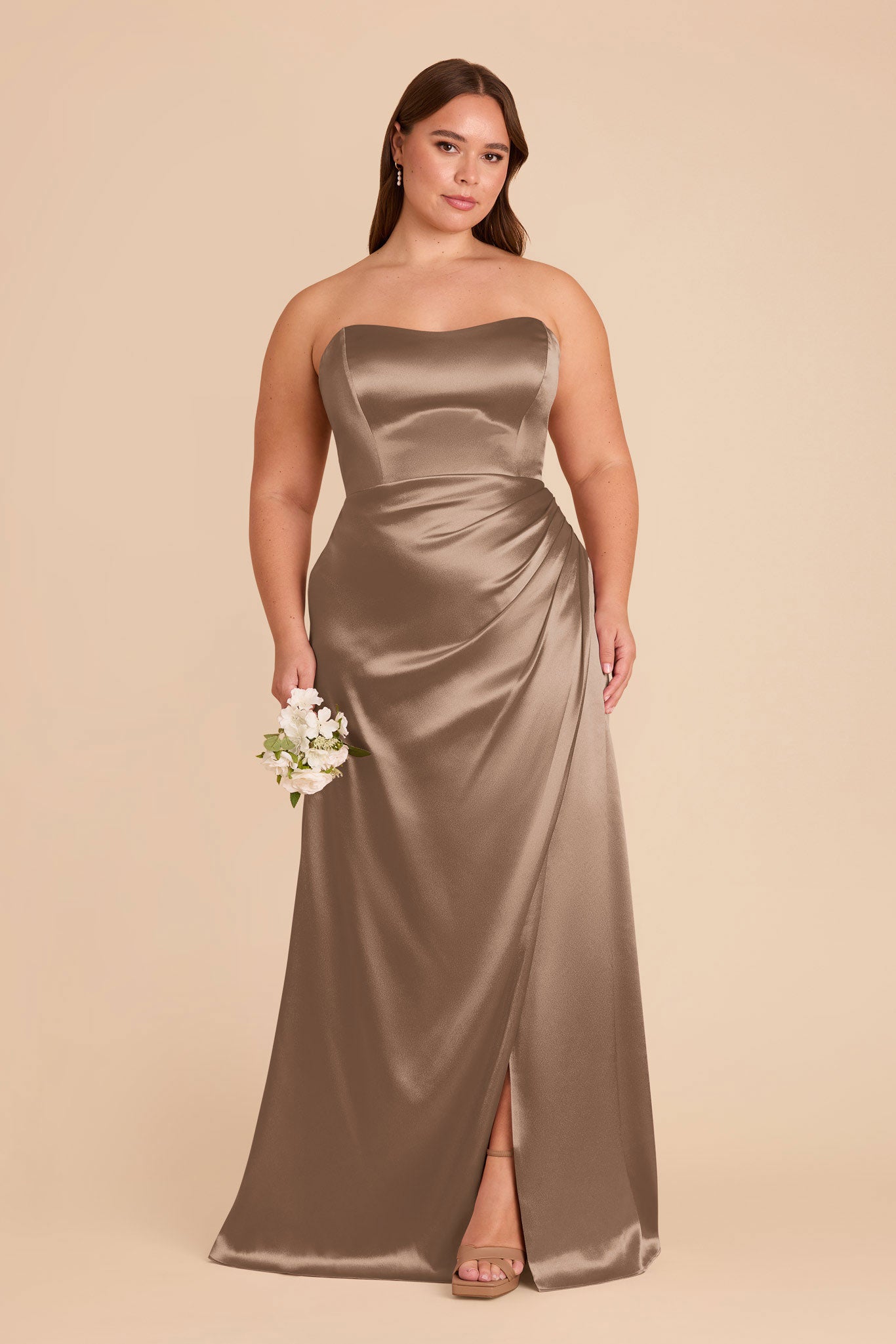 Shiny Satin Corset Dress with Removable Straps | Anne Mocha