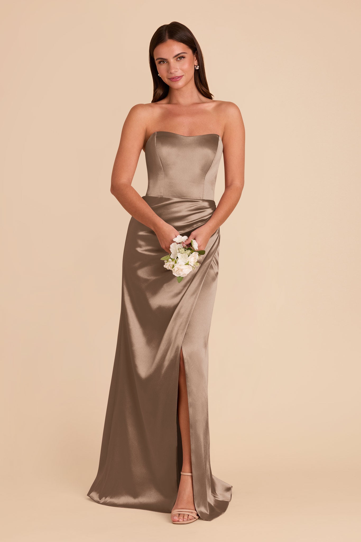 Shiny Satin Corset Dress with Removable Straps | Anne Mocha