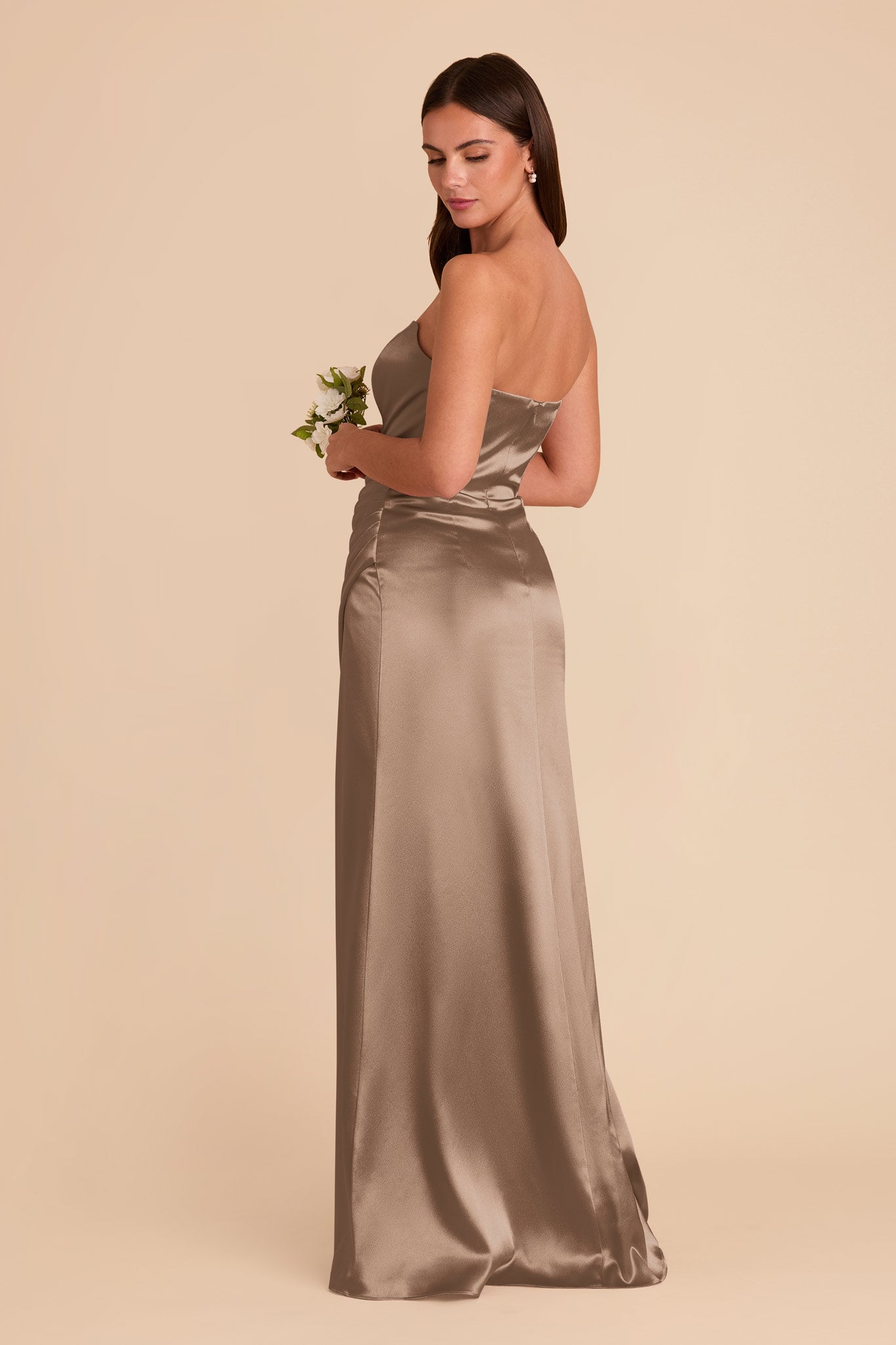 Shiny Satin Corset Dress with Removable Straps | Anne Mocha
