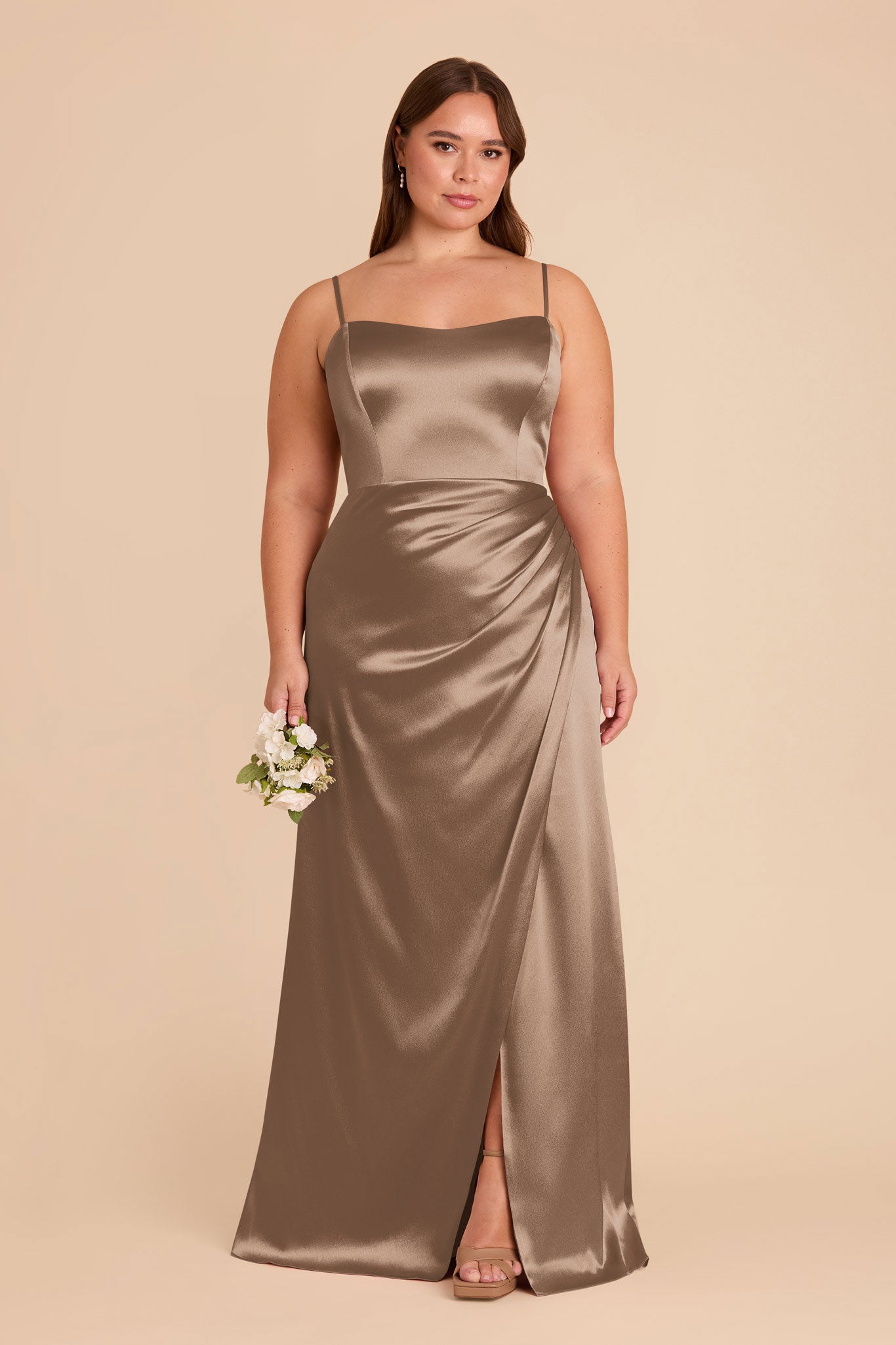 Shiny Satin Corset Dress with Removable Straps | Anne Mocha