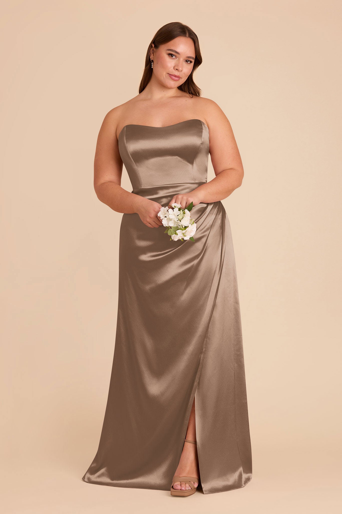 Shiny Satin Corset Dress with Removable Straps | Anne Mocha