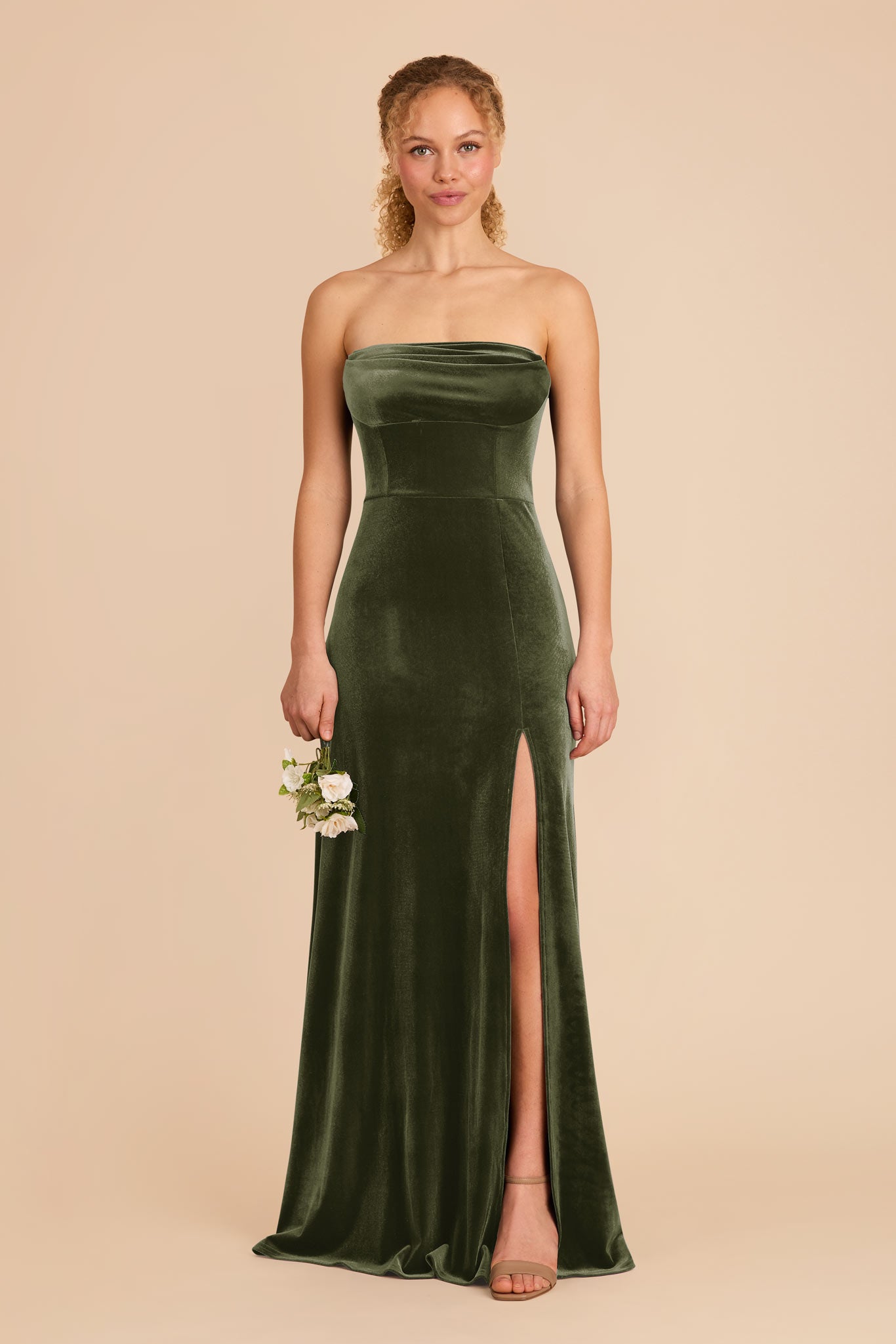 Velvet Convertible Dress | Olive Off-Shoulder & Strapless Gown