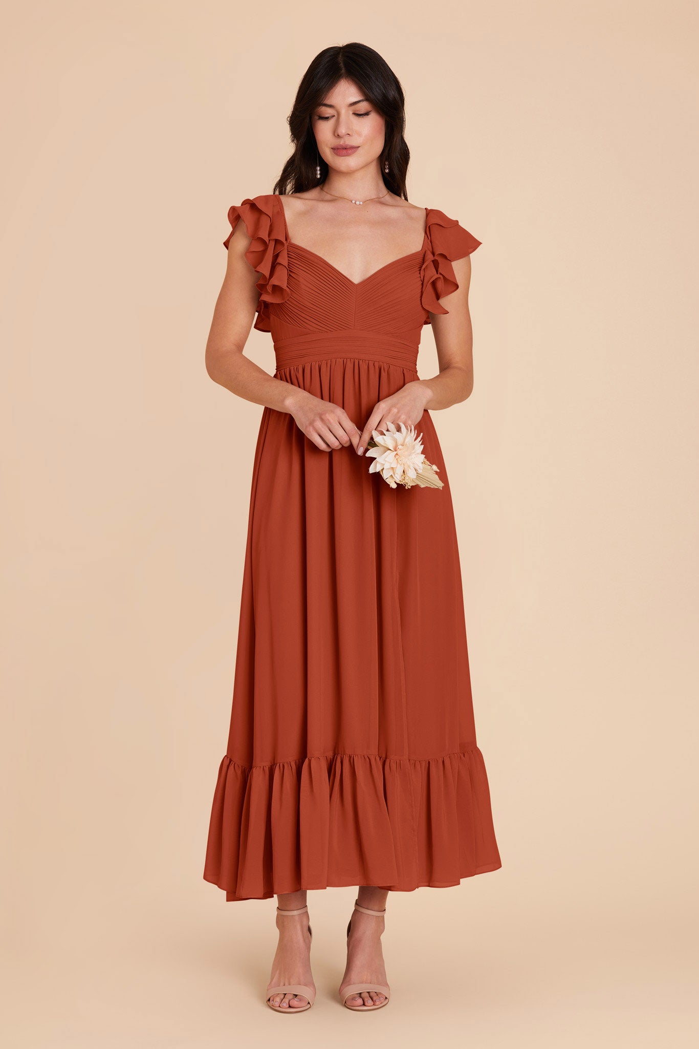 Elegant Chiffon Dress with Ruffle Straps & Tiered Hem | Michelle