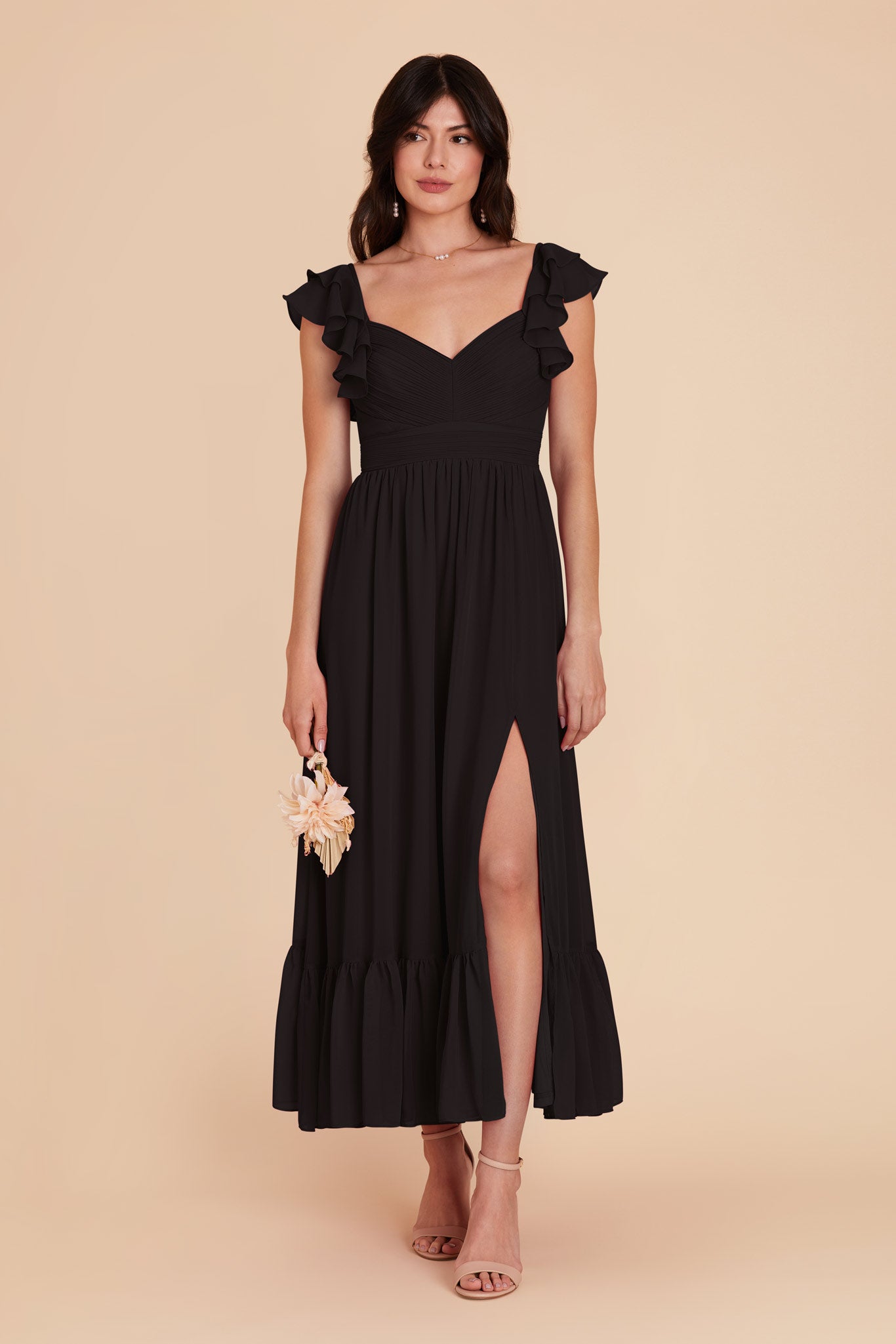 Elegant Chiffon Dress with Ruffle Straps & Tiered Hem | Michelle