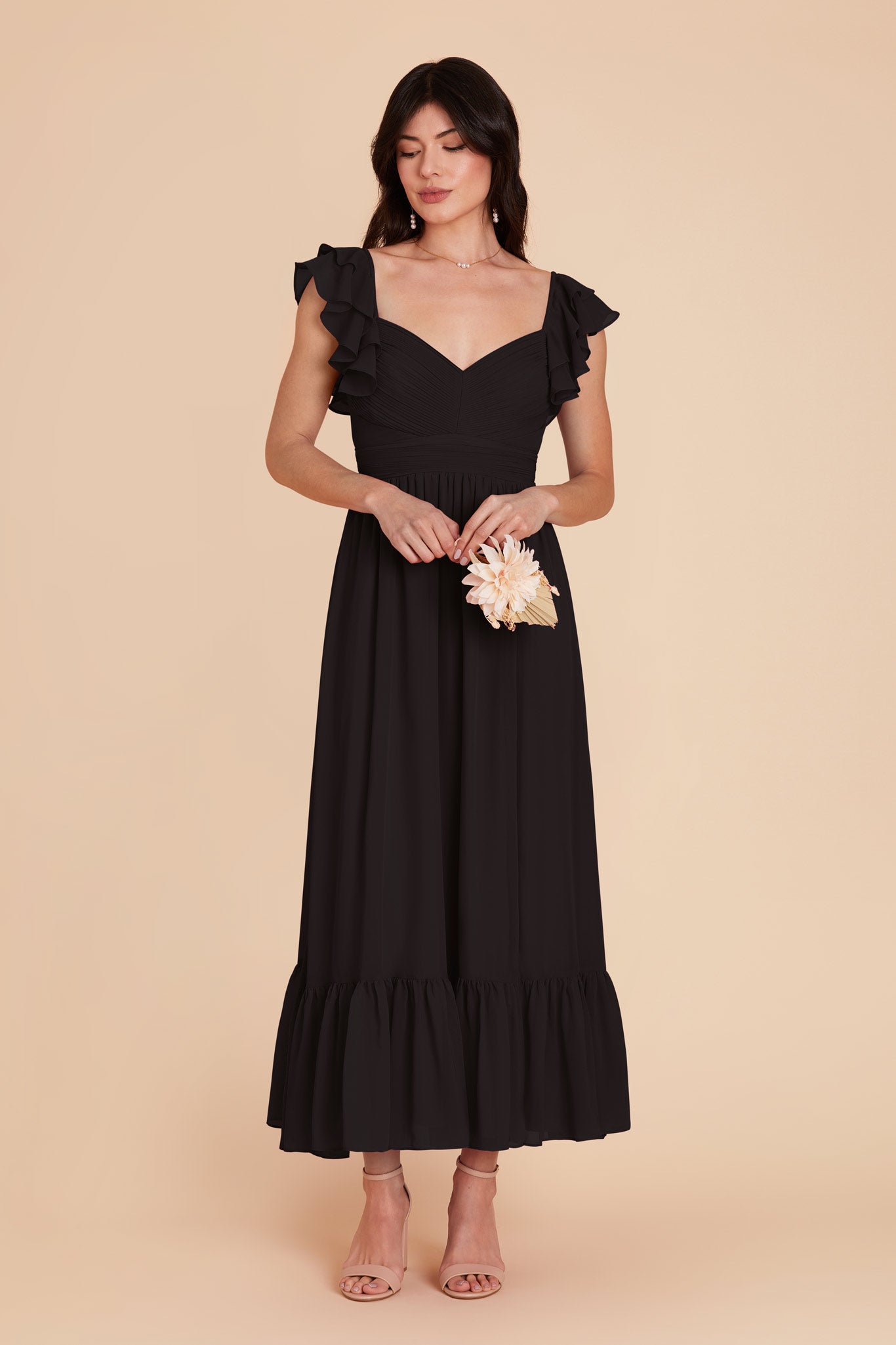 Elegant Chiffon Dress with Ruffle Straps & Tiered Hem | Michelle