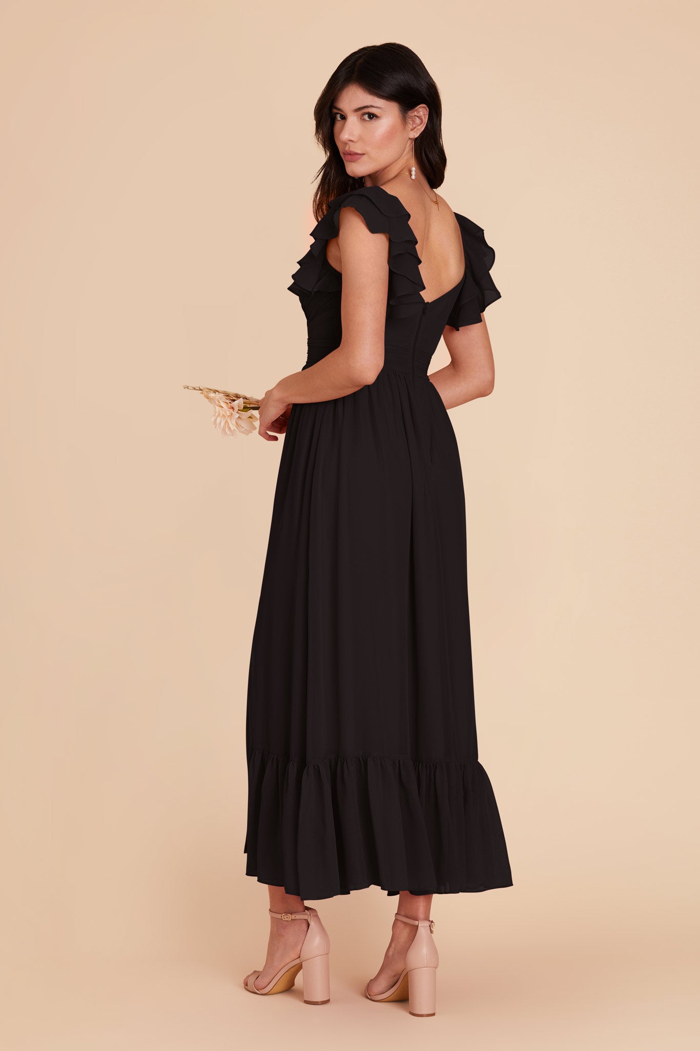 Elegant Chiffon Dress with Ruffle Straps & Tiered Hem | Michelle