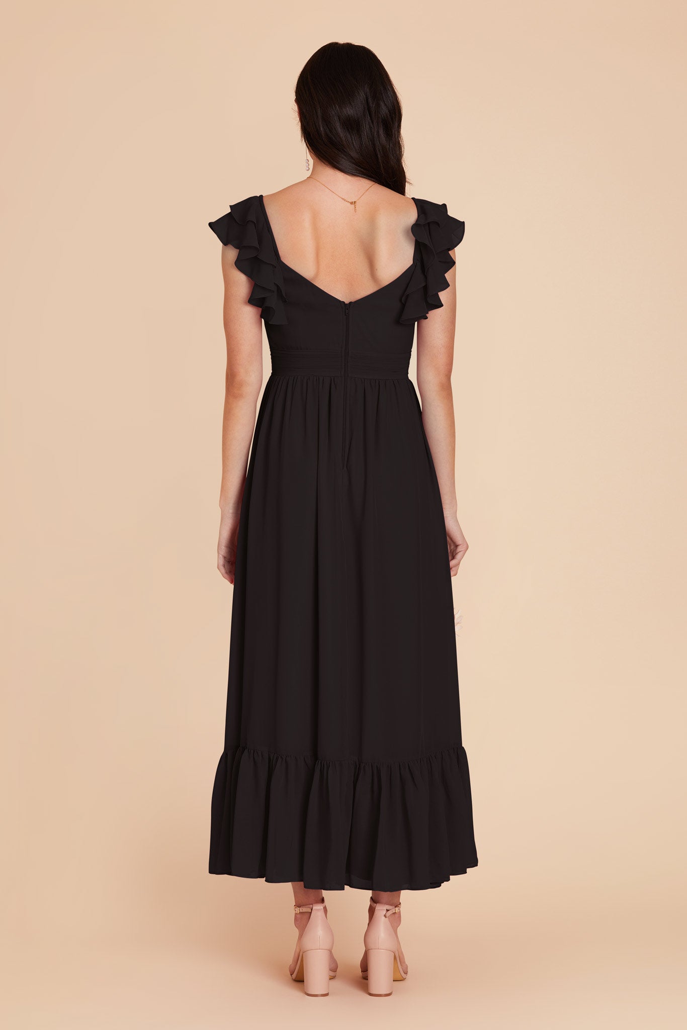 Elegant Chiffon Dress with Ruffle Straps & Tiered Hem | Michelle