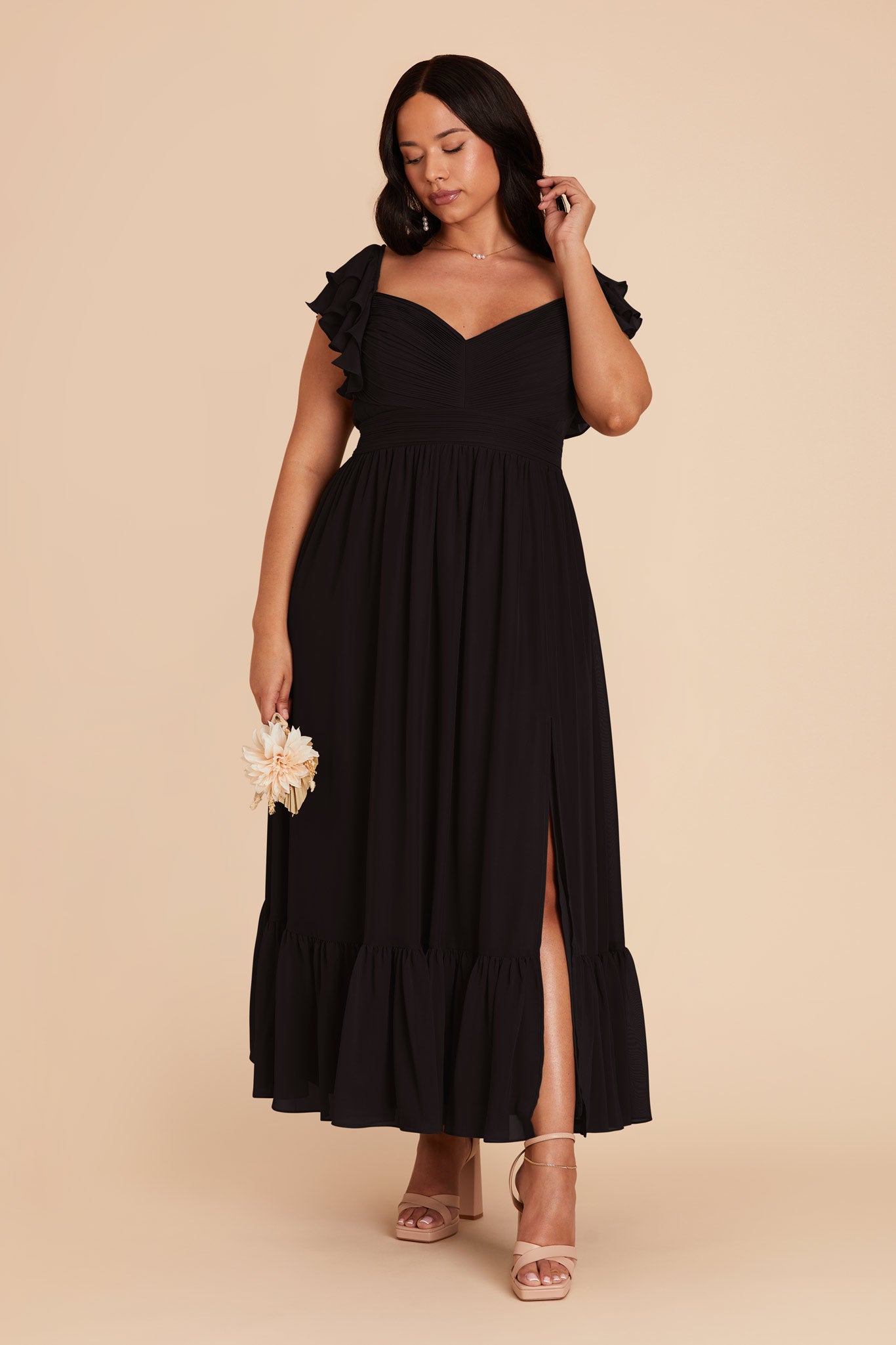 Elegant Chiffon Dress with Ruffle Straps & Tiered Hem | Michelle