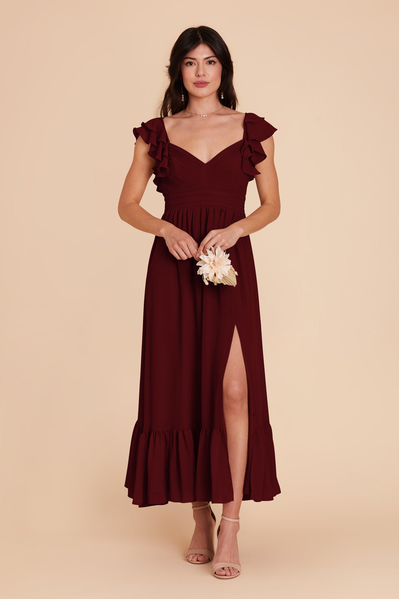 Elegant Chiffon Dress with Ruffle Straps & Tiered Hem | Michelle