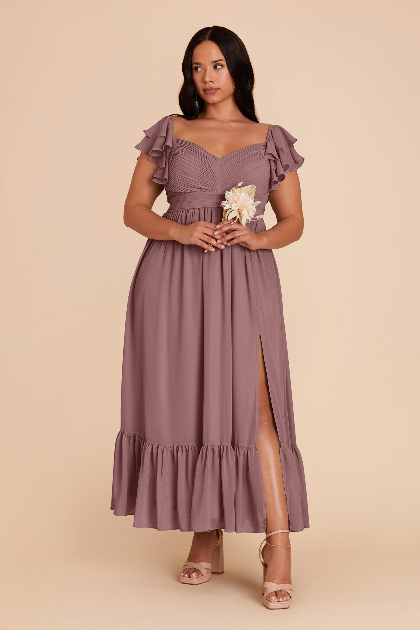 Elegant Chiffon Dress with Ruffle Straps & Tiered Hem | Michelle