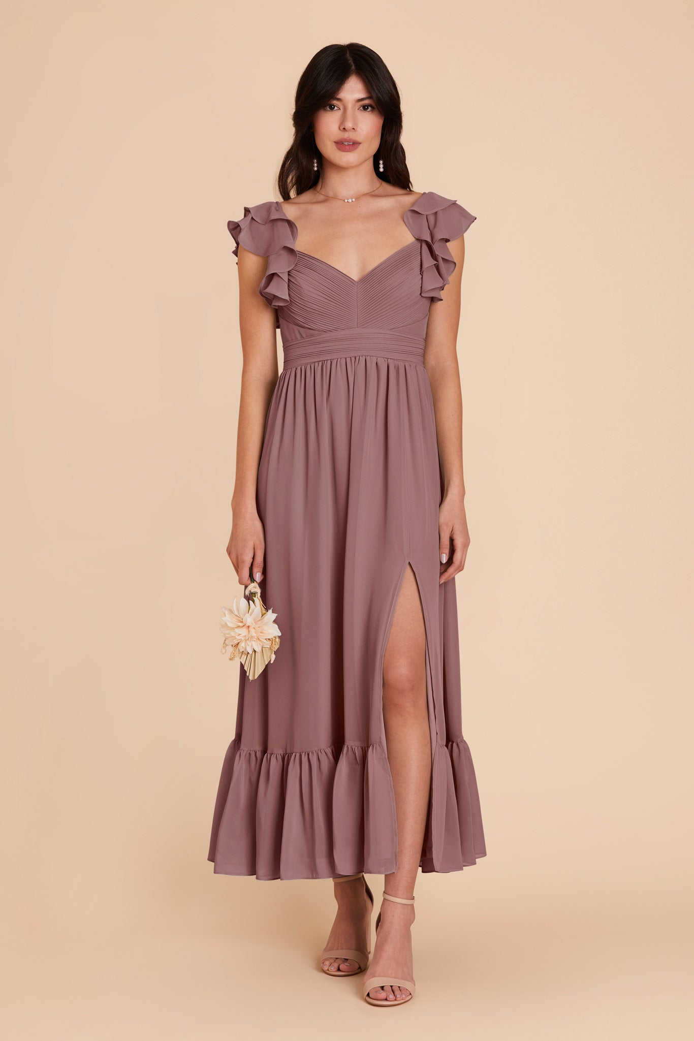 Elegant Chiffon Dress with Ruffle Straps & Tiered Hem | Michelle