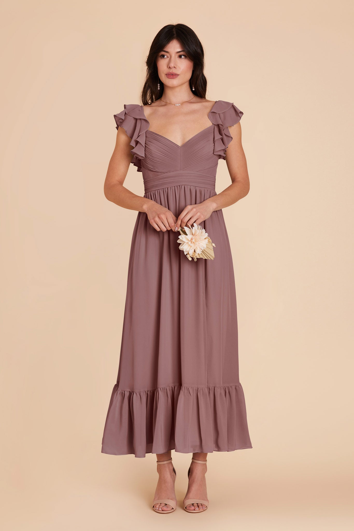 Elegant Chiffon Dress with Ruffle Straps & Tiered Hem | Michelle