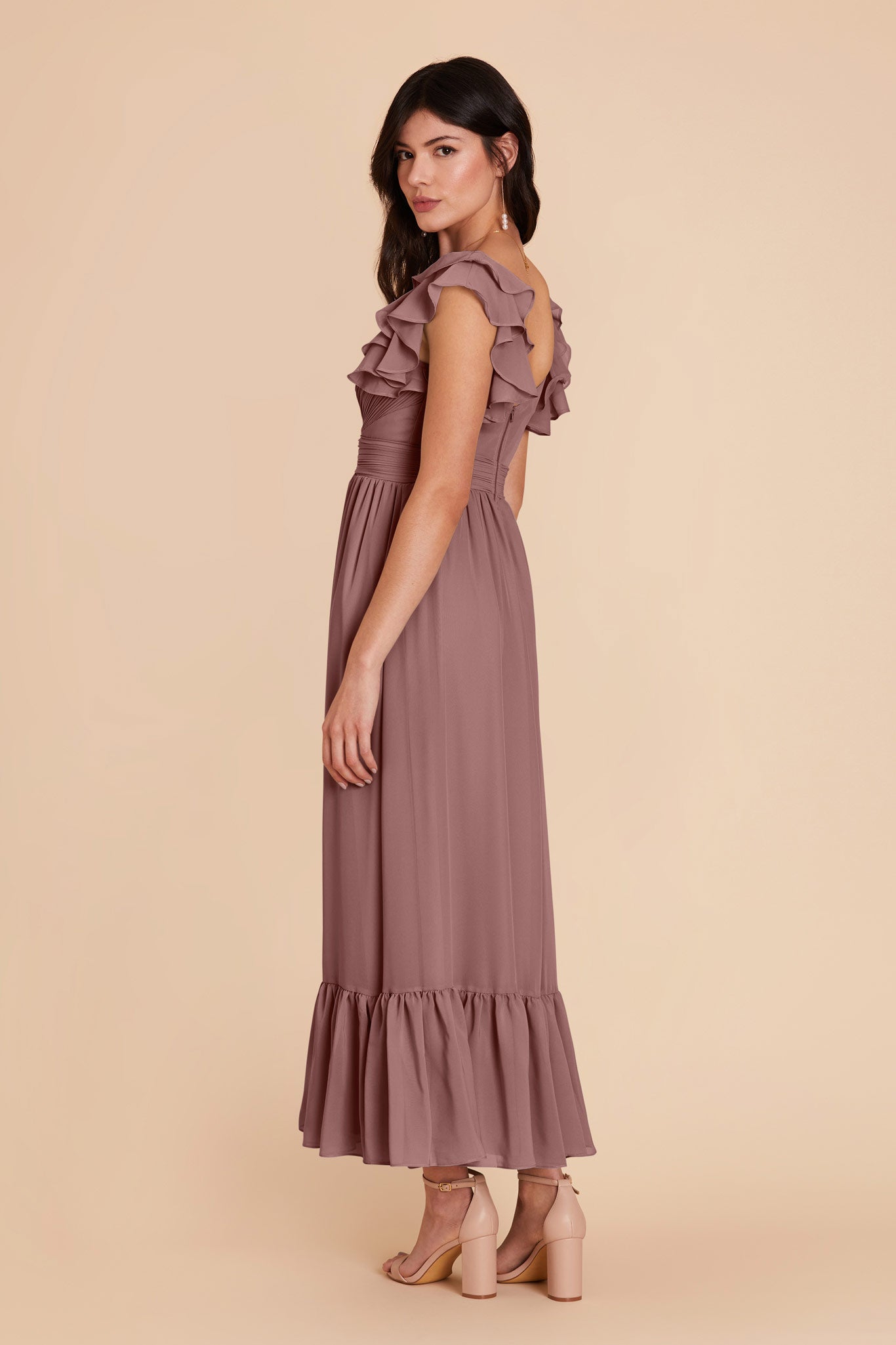 Elegant Chiffon Dress with Ruffle Straps & Tiered Hem | Michelle