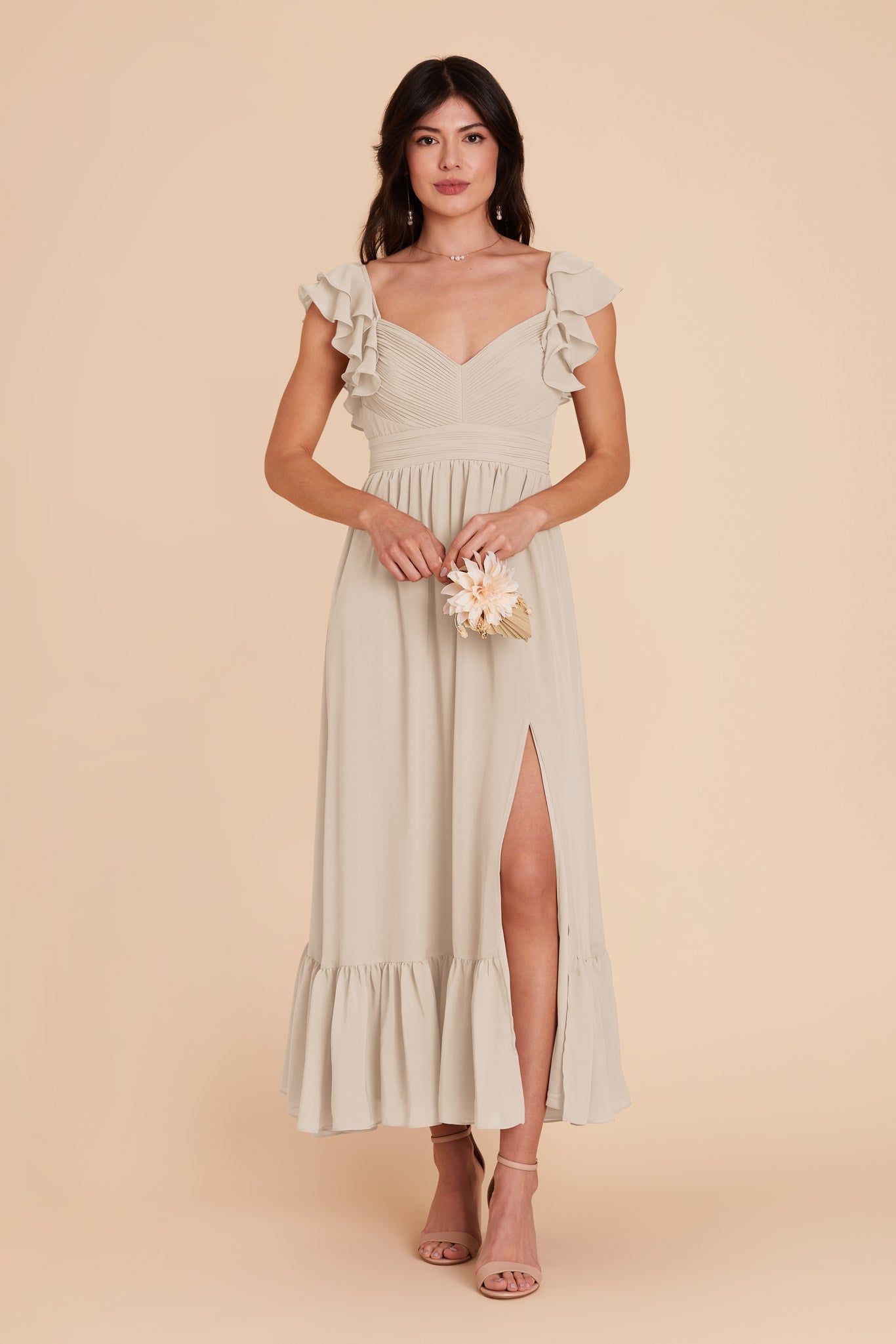 Elegant Chiffon Dress with Ruffle Straps & Tiered Hem | Michelle