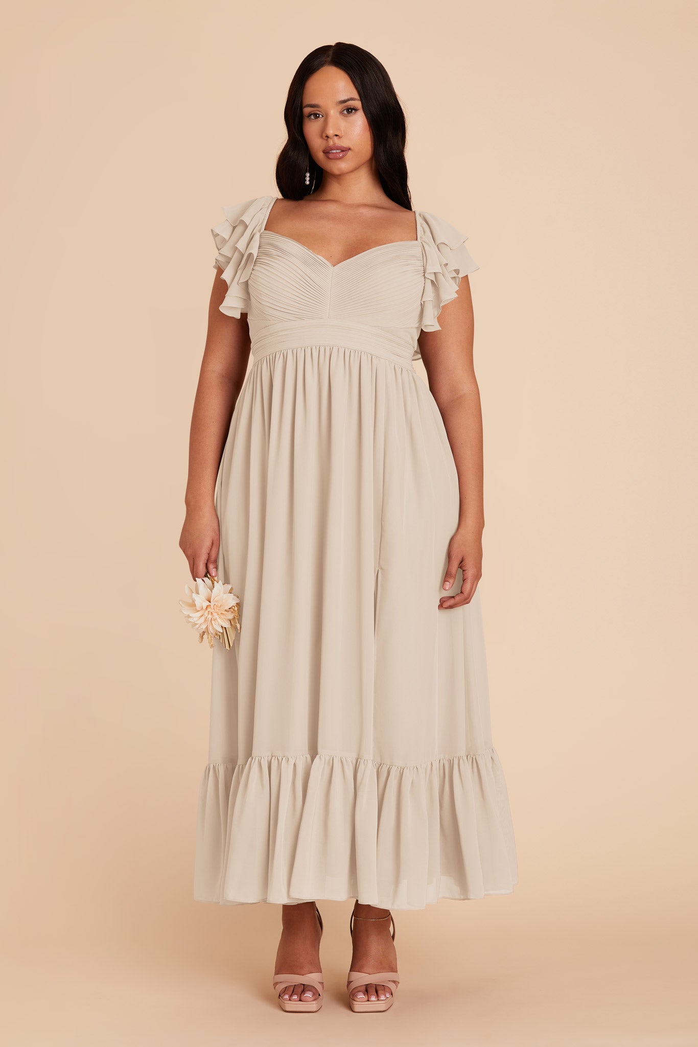 Elegant Chiffon Dress with Ruffle Straps & Tiered Hem | Michelle