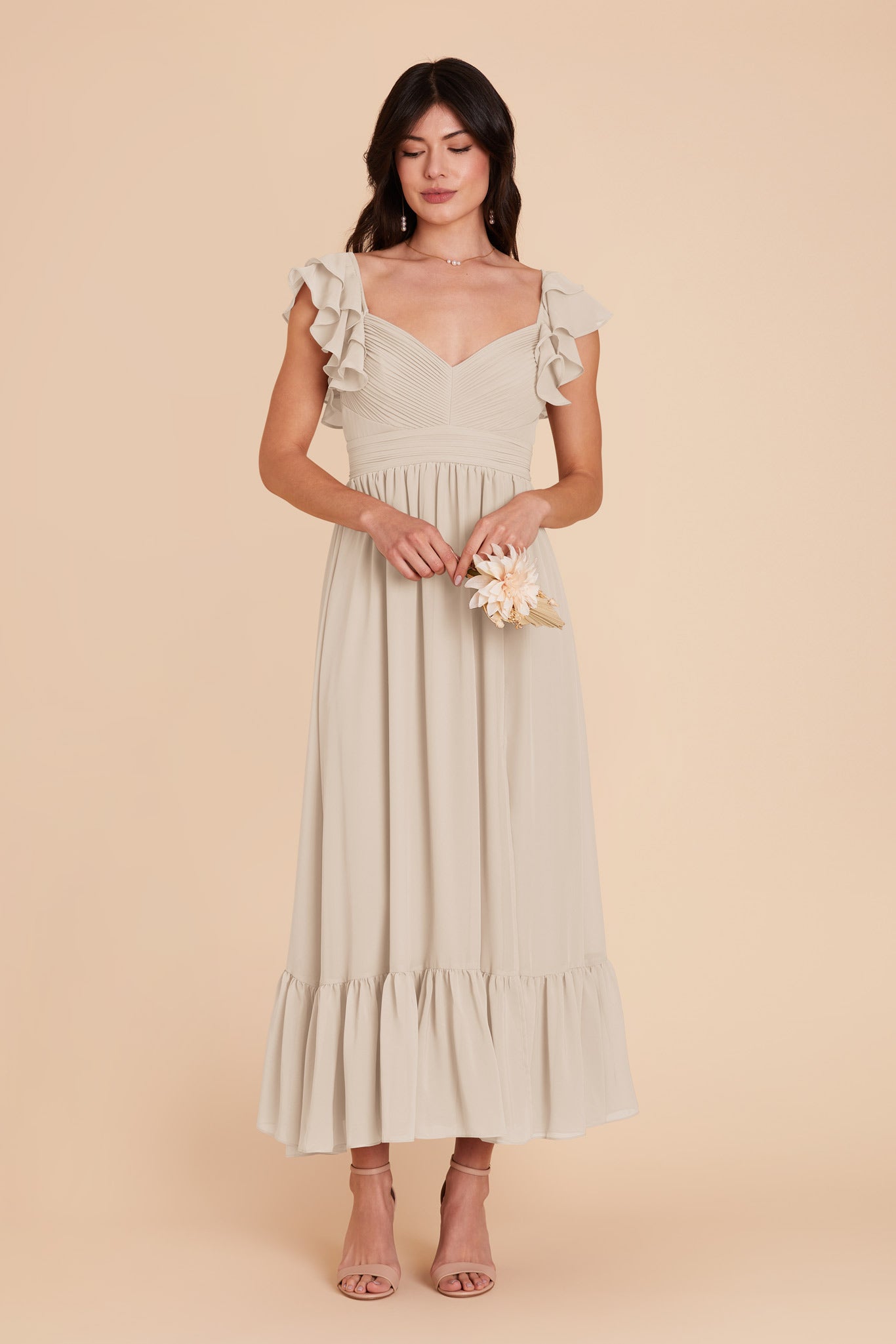 Elegant Chiffon Dress with Ruffle Straps & Tiered Hem | Michelle