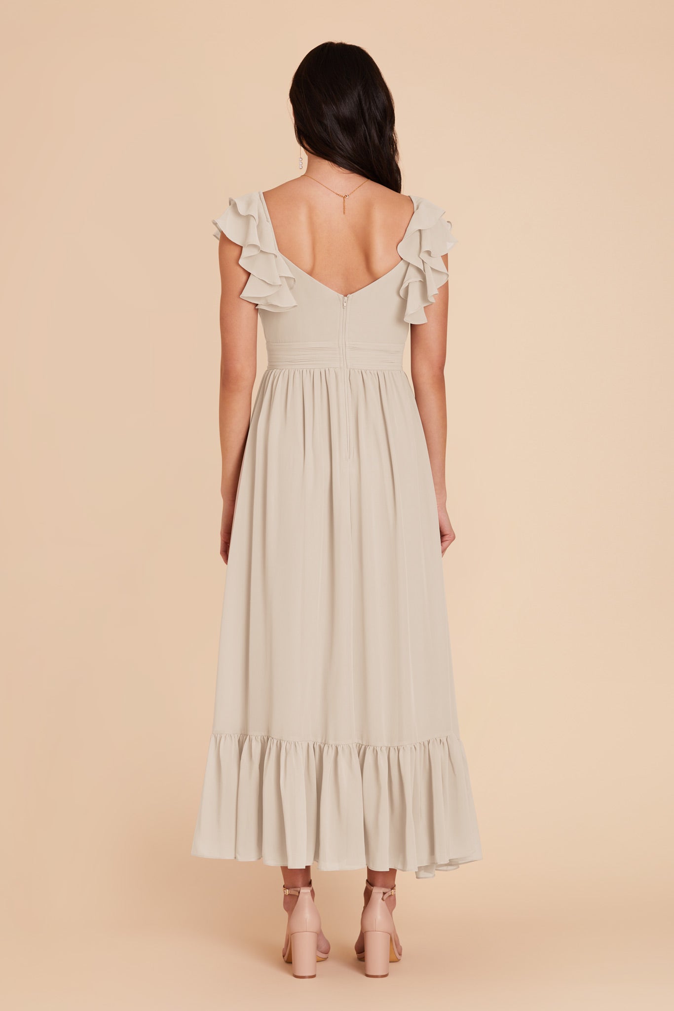Elegant Chiffon Dress with Ruffle Straps & Tiered Hem | Michelle