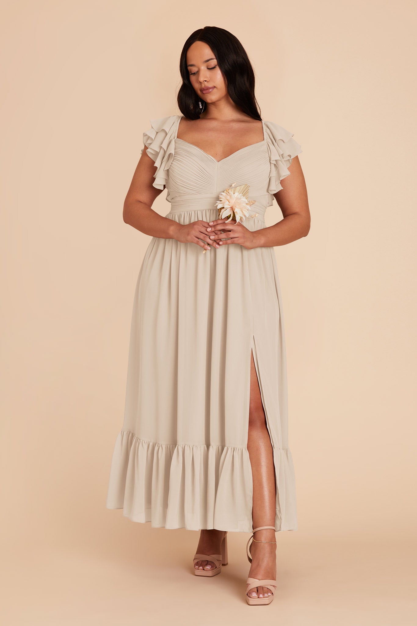 Elegant Chiffon Dress with Ruffle Straps & Tiered Hem | Michelle