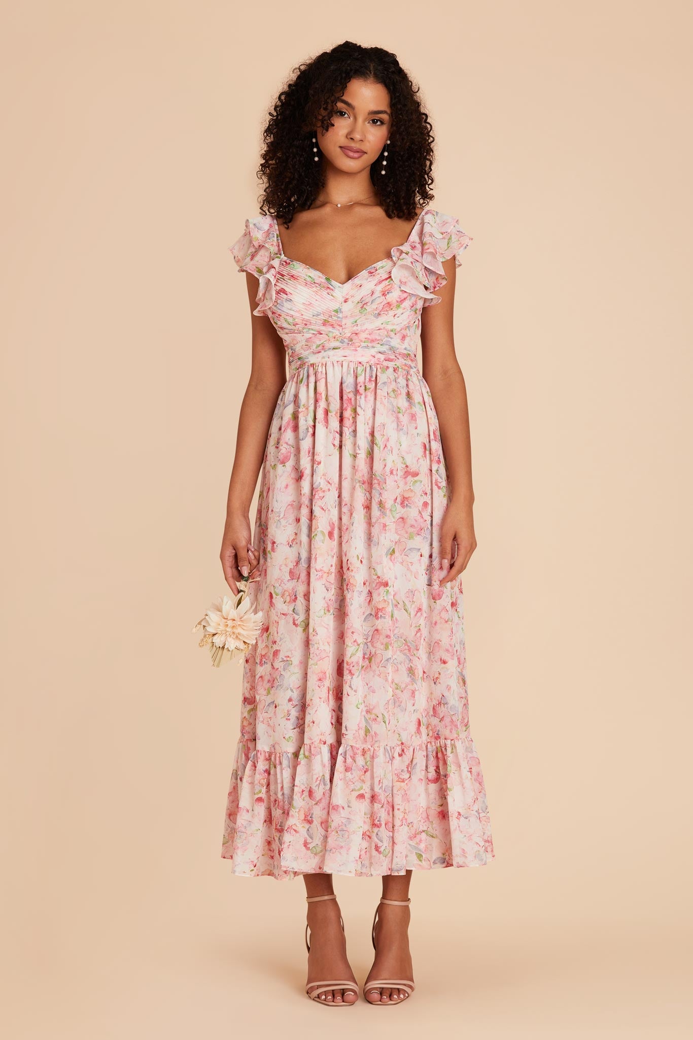 Elegant Chiffon Dress with Ruffle Straps & Tiered Hem | Michelle