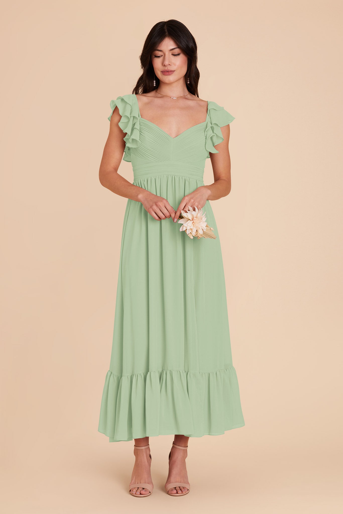 Elegant Chiffon Dress with Ruffle Straps & Tiered Hem | Michelle