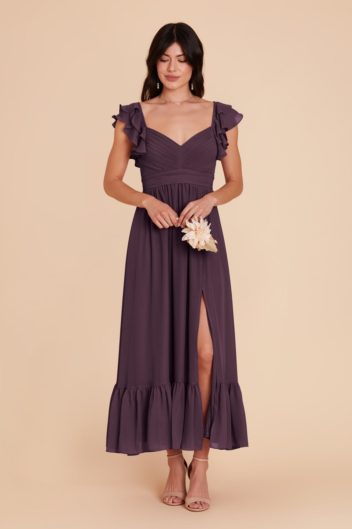 Elegant Chiffon Dress with Ruffle Straps & Tiered Hem | Michelle
