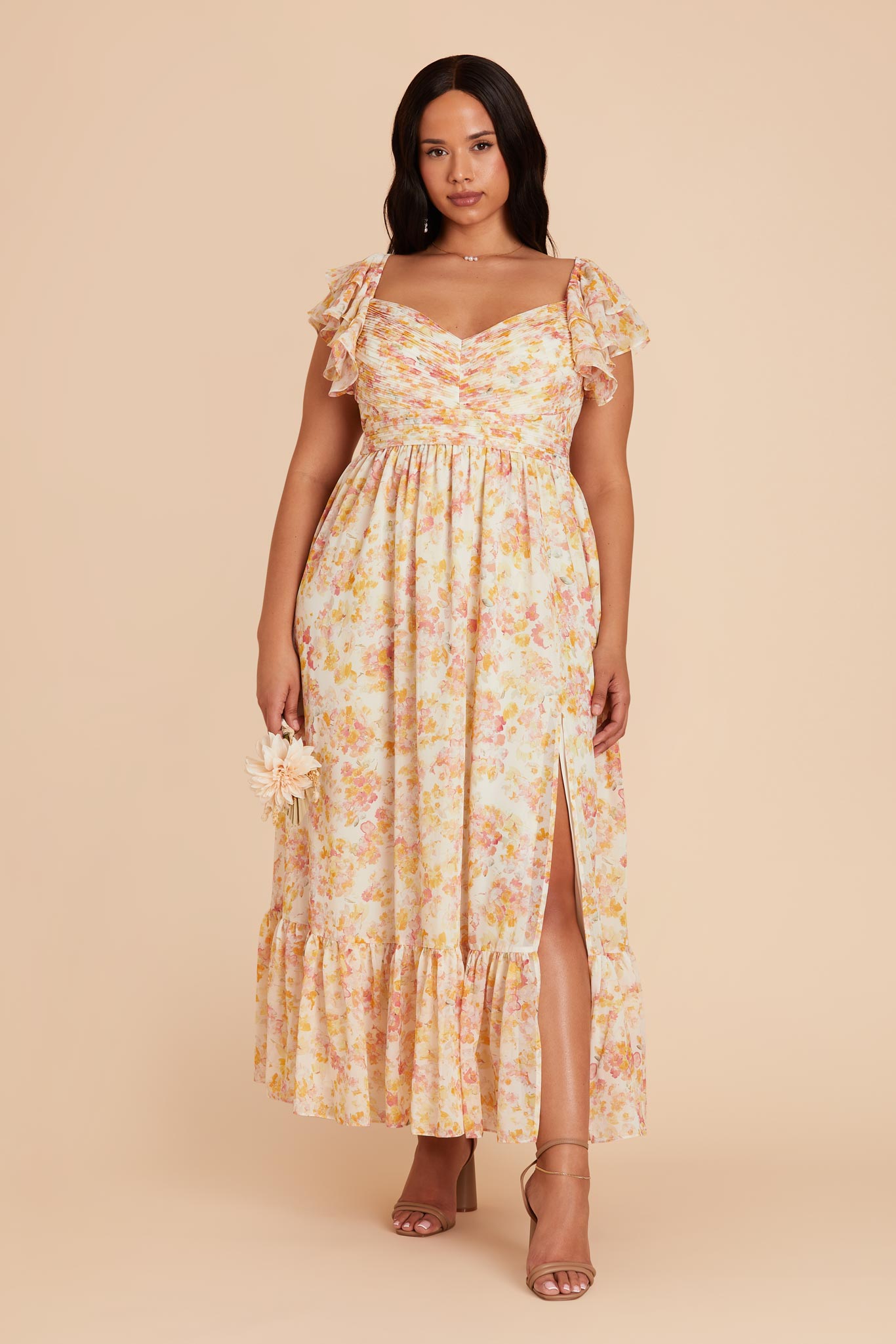 Elegant Chiffon Dress with Ruffle Straps & Tiered Hem | Michelle