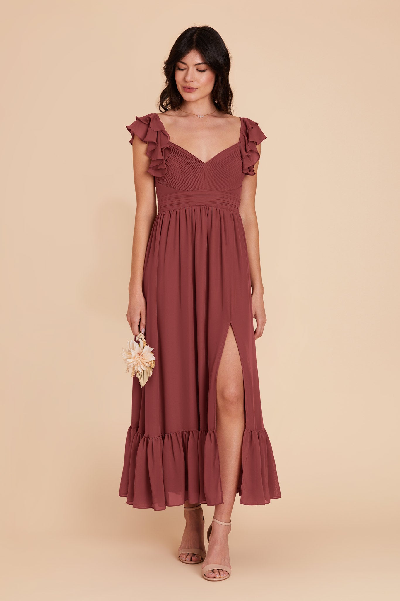 Elegant Chiffon Dress with Ruffle Straps & Tiered Hem | Michelle