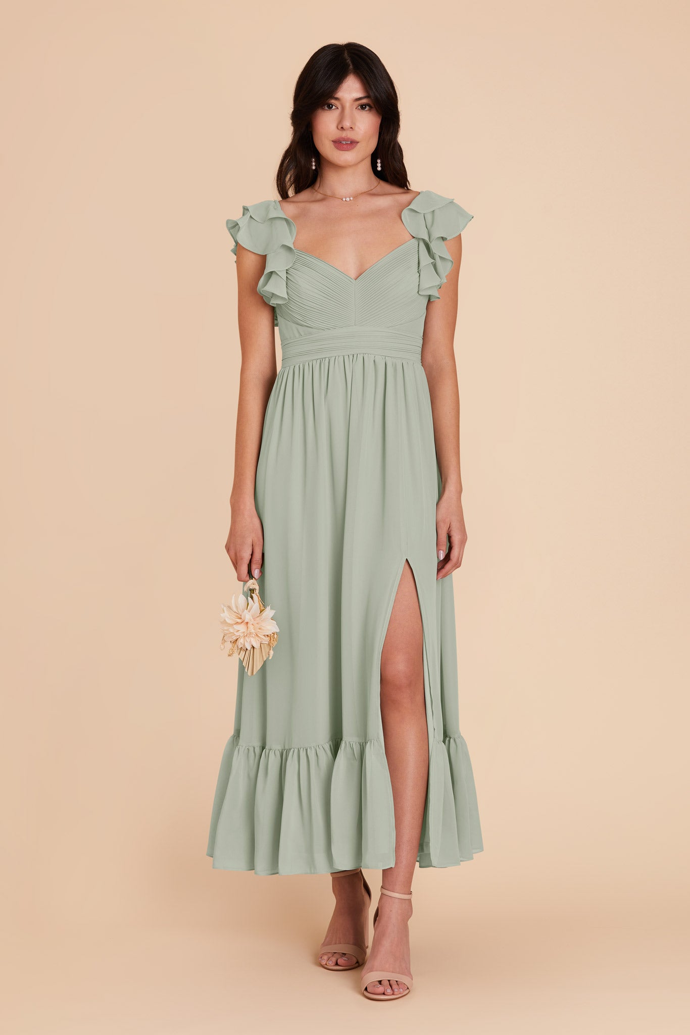 Elegant Chiffon Dress with Ruffle Straps & Tiered Hem | Michelle Sage