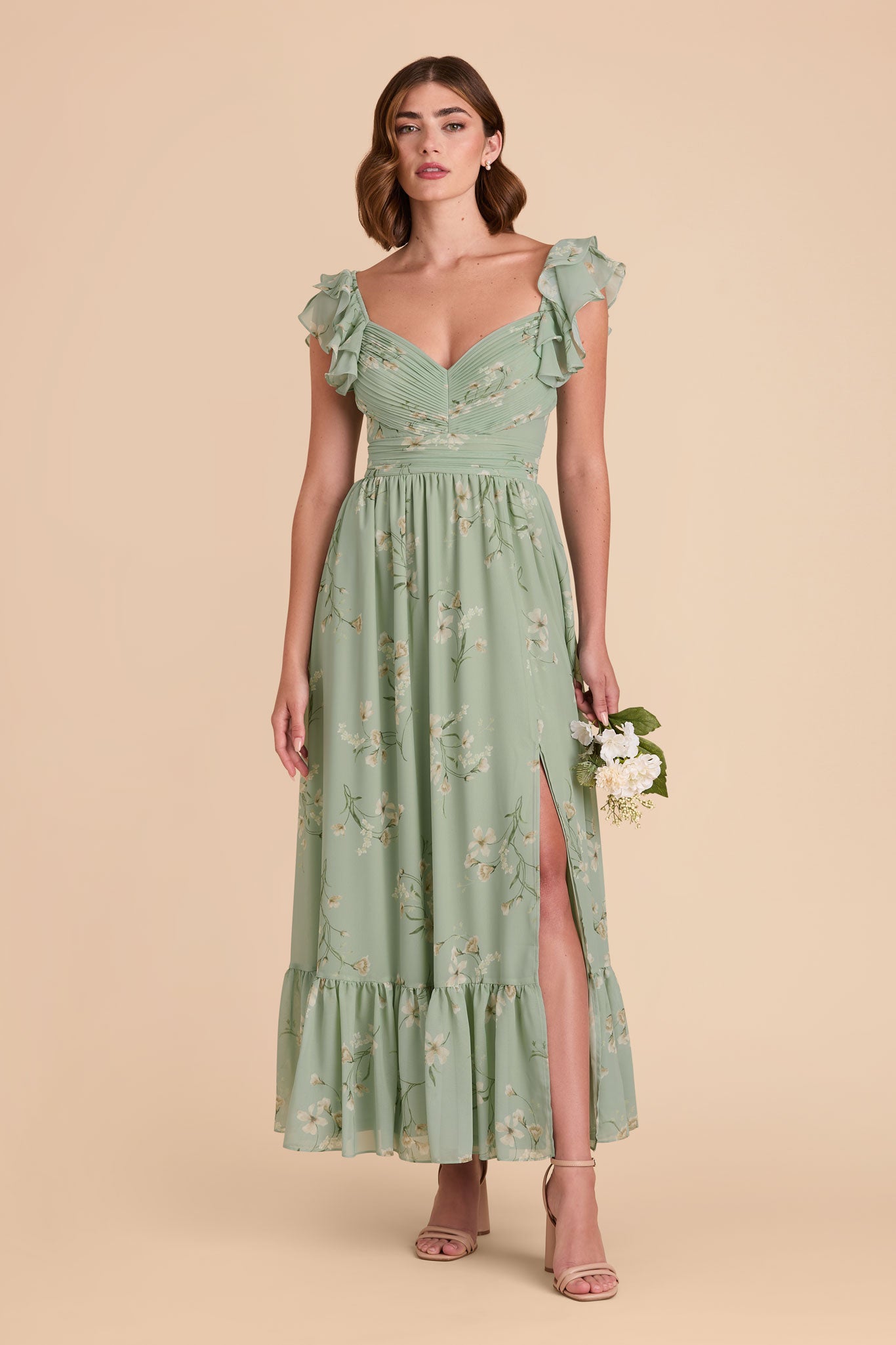 Elegant Chiffon Dress with Ruffle Straps & Tiered Hem | Sage Le Fleur