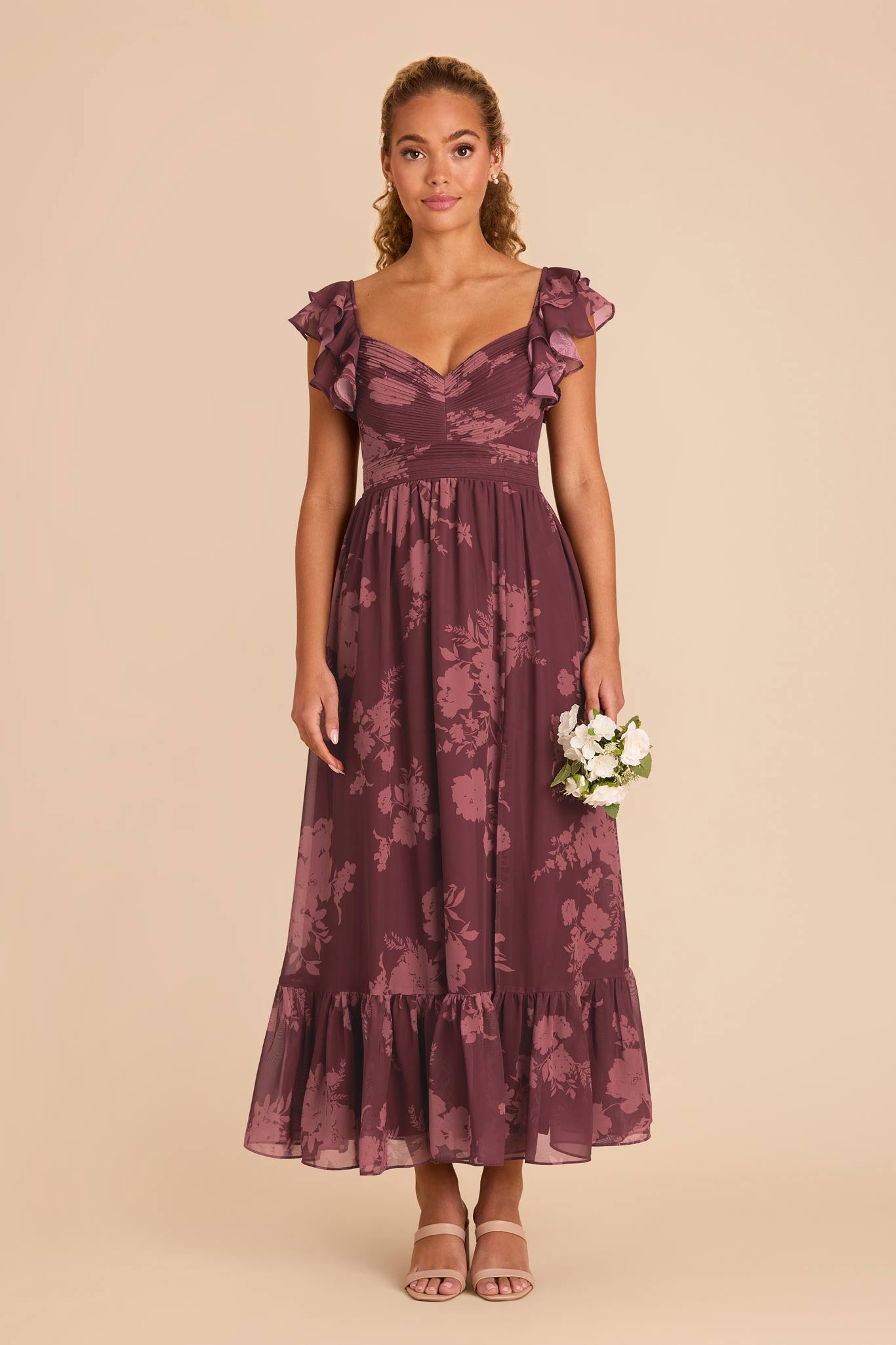Elegant Chiffon Dress with Ruffle Straps & Tiered Hem | Michelle