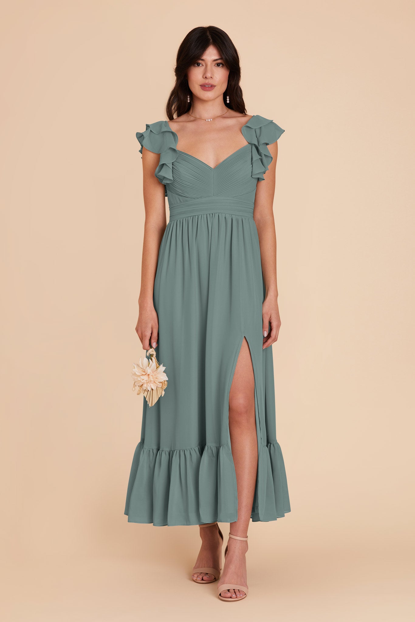 Elegant Chiffon Dress with Ruffle Straps & Tiered Hem | Michelle