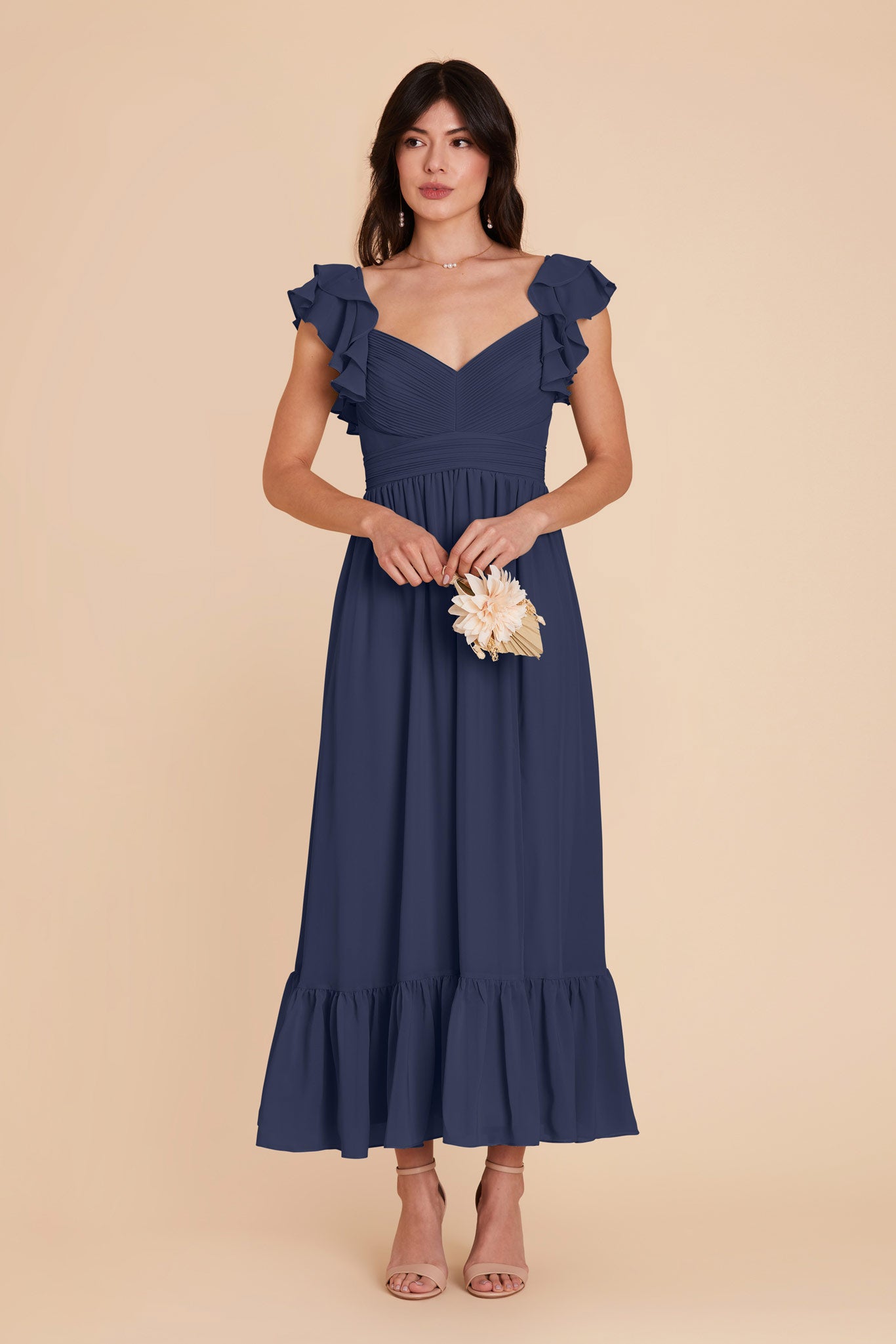 Elegant Chiffon Dress with Ruffle Straps & Tiered Hem | Michelle