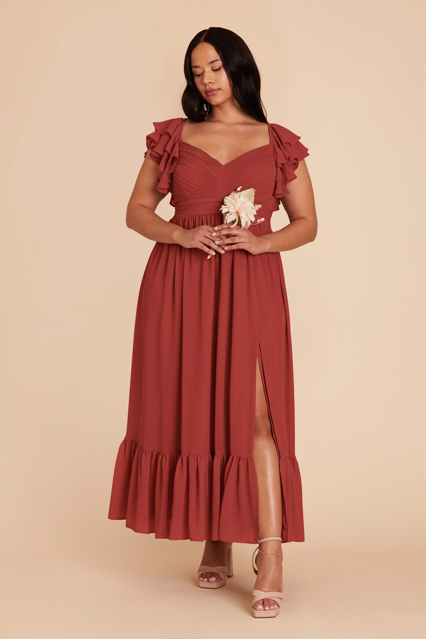 Elegant Chiffon Dress with Ruffle Straps & Tiered Hem | Michelle