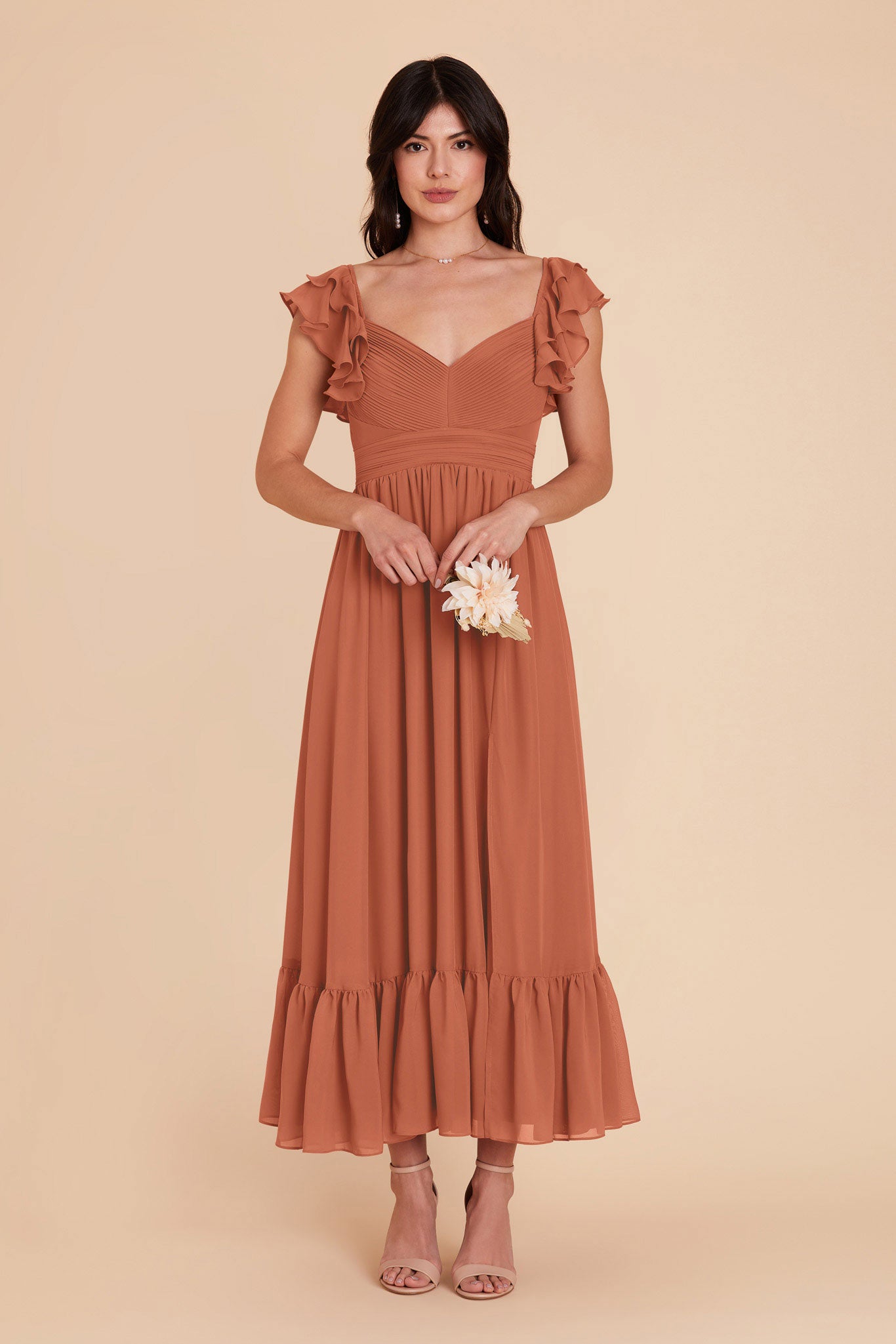 Elegant Chiffon Dress with Ruffle Straps & Tiered Hem | Michelle
