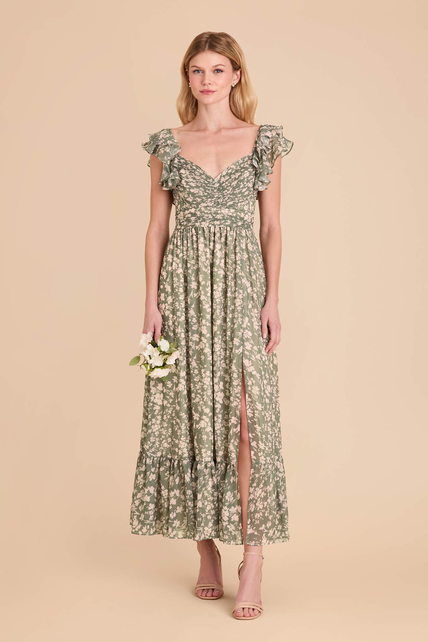Elegant Chiffon Dress with Ruffle Straps & Tiered Hem | Thyme Dreamy Floral