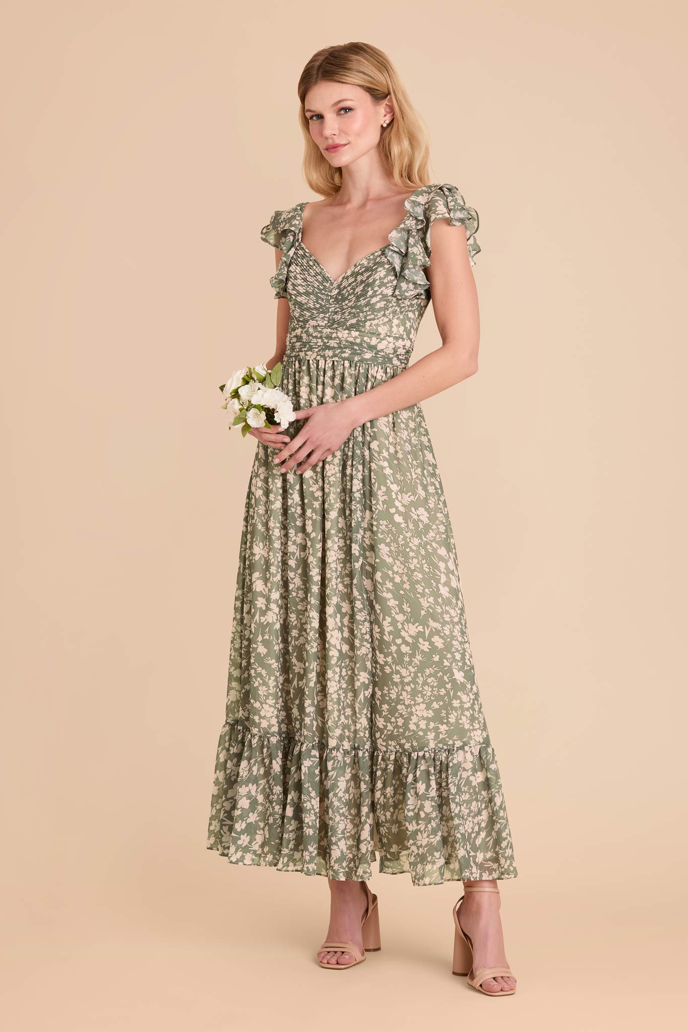 Elegant Chiffon Dress with Ruffle Straps & Tiered Hem | Thyme Dreamy Floral