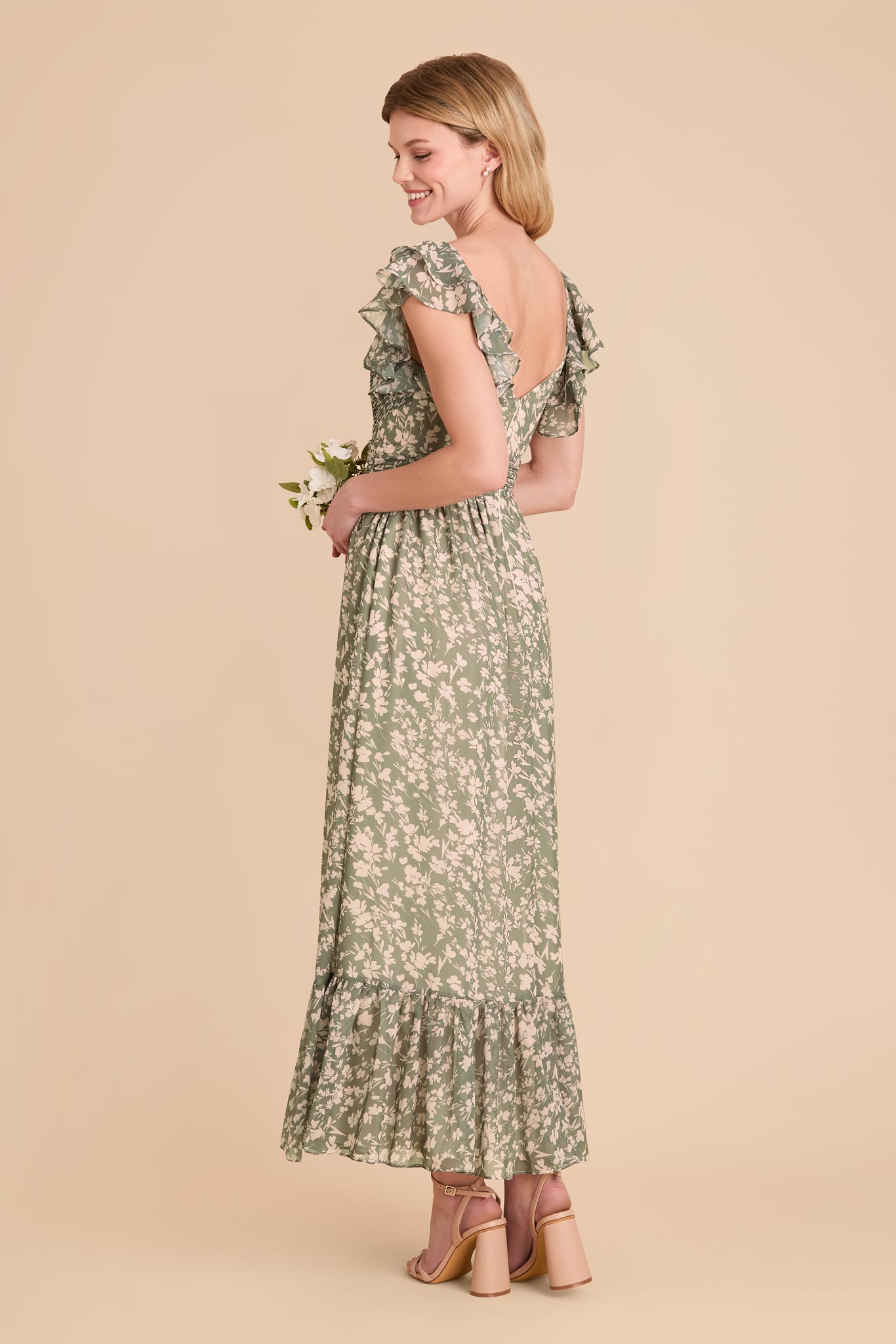 Elegant Chiffon Dress with Ruffle Straps & Tiered Hem | Thyme Dreamy Floral