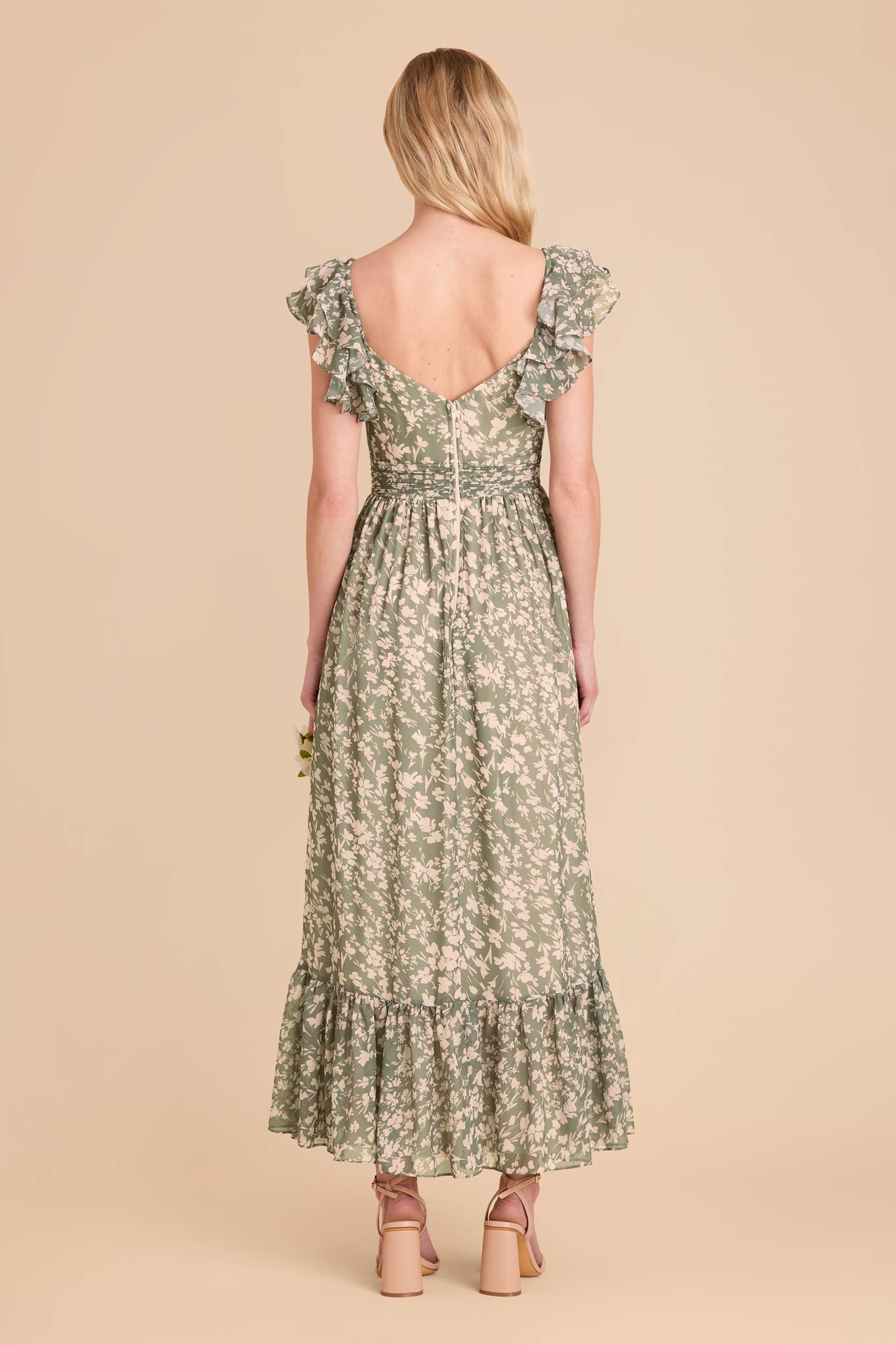 Elegant Chiffon Dress with Ruffle Straps & Tiered Hem | Thyme Dreamy Floral