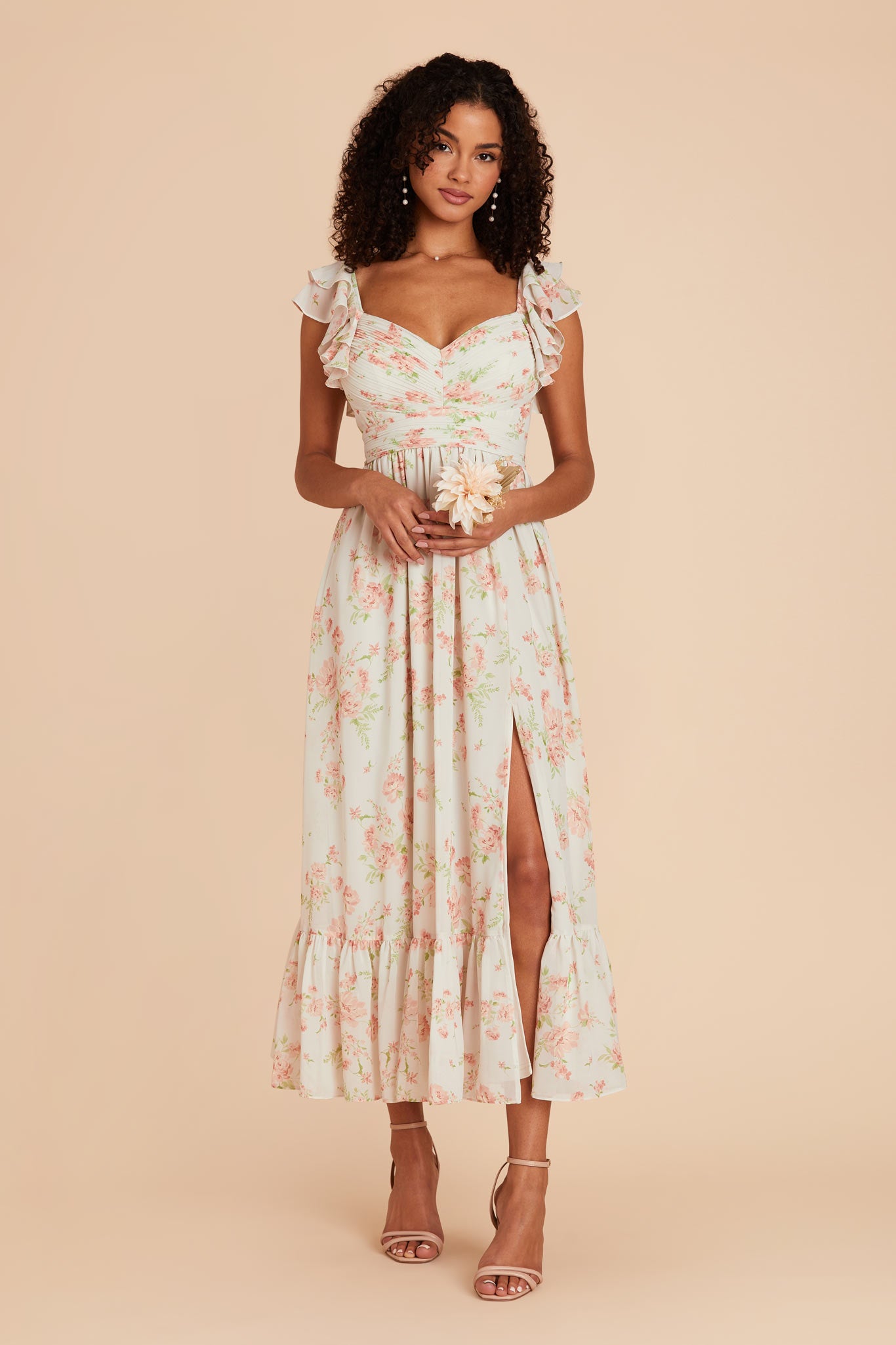 Elegant Chiffon Dress with Ruffle Straps & Tiered Hem | Michelle