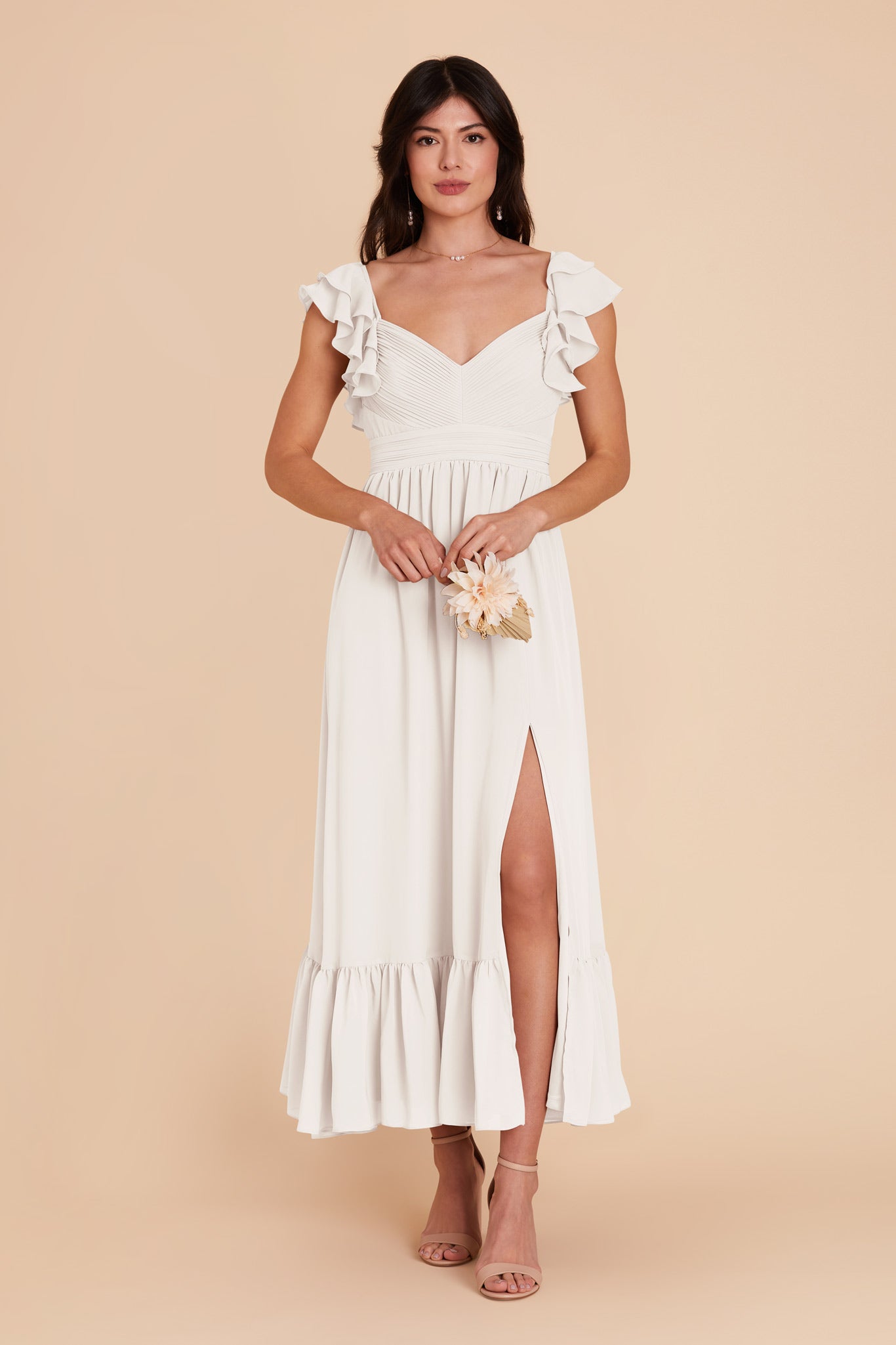 Elegant Chiffon Dress with Ruffle Straps & Tiered Hem | Michelle
