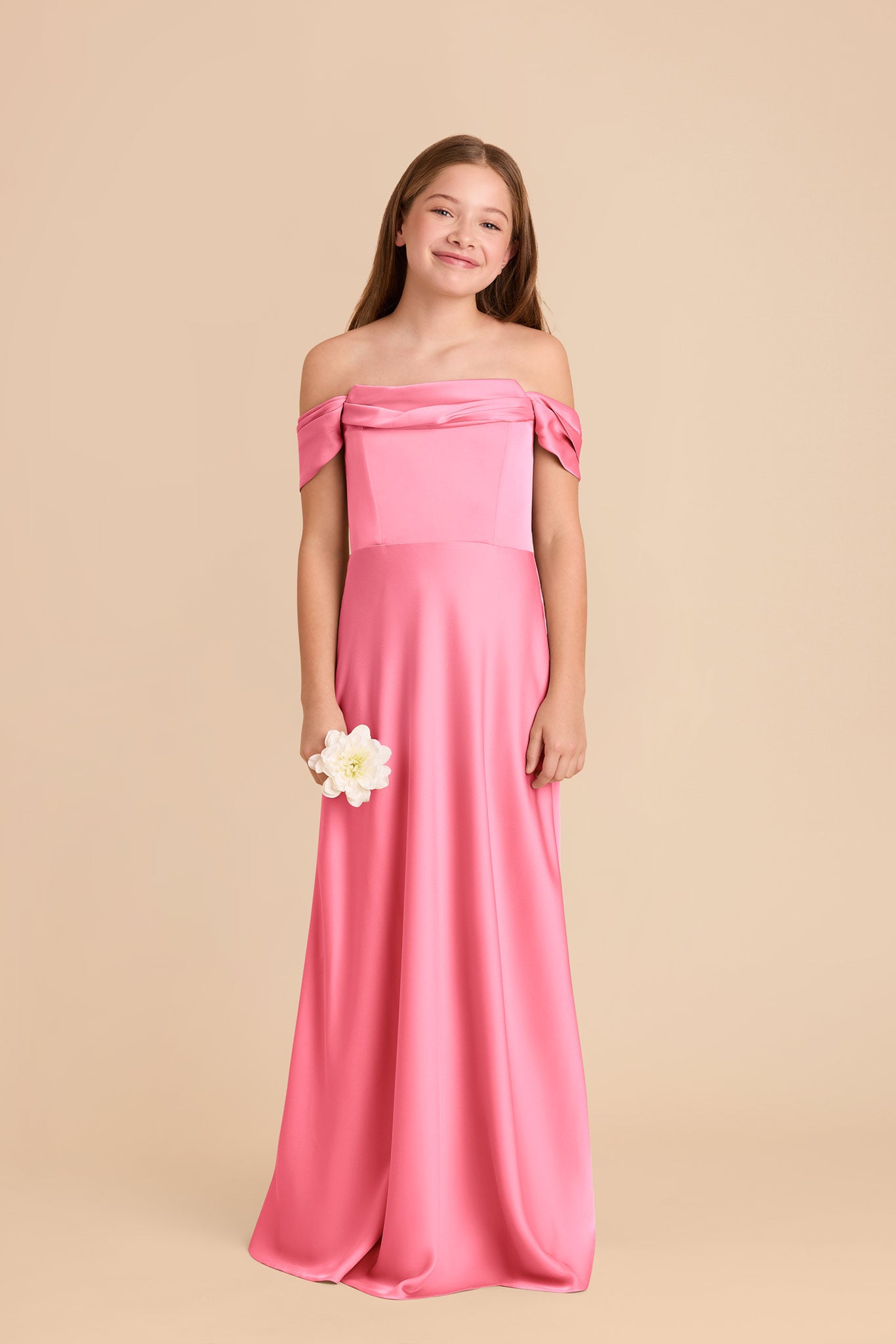 Matte Satin Junior Dress with Cowl Detail & Mermaid Skirt | Mimi Bon Bon Pink