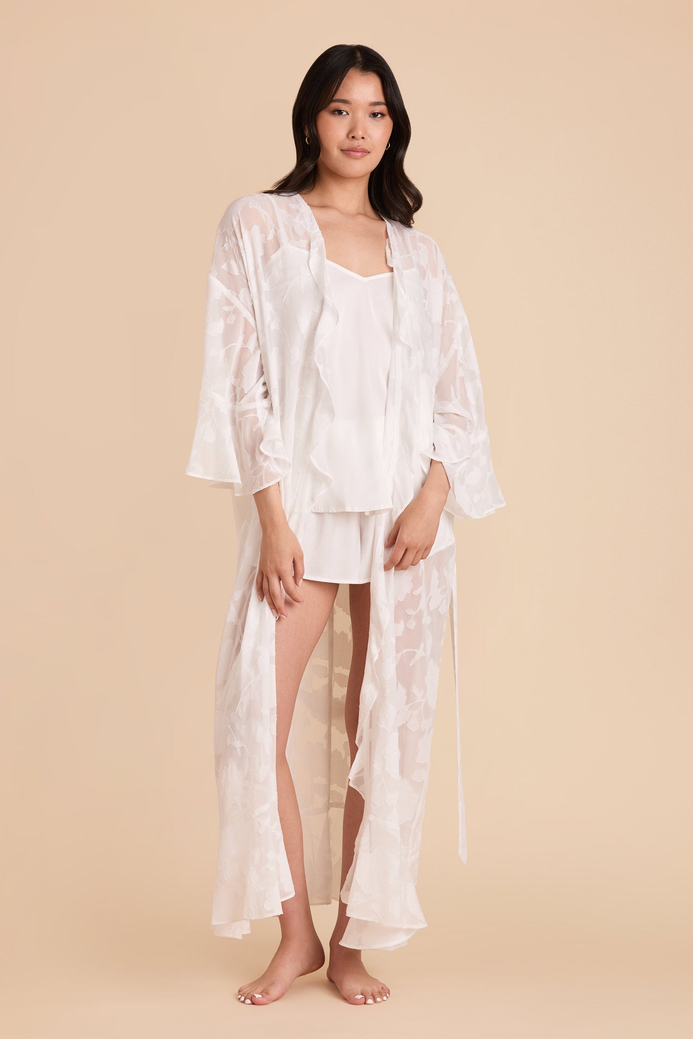White Jacquard Bridal Robe with Ruffles | Minnie