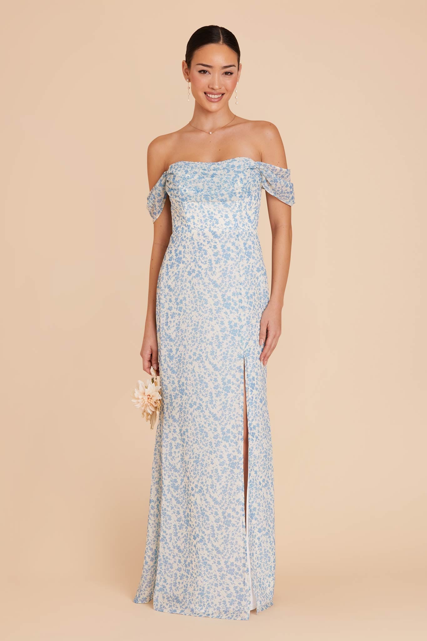 Convertible Dress with Cowl Detail & Removable Sleeves | Mira Blue Dreamy Ditsy