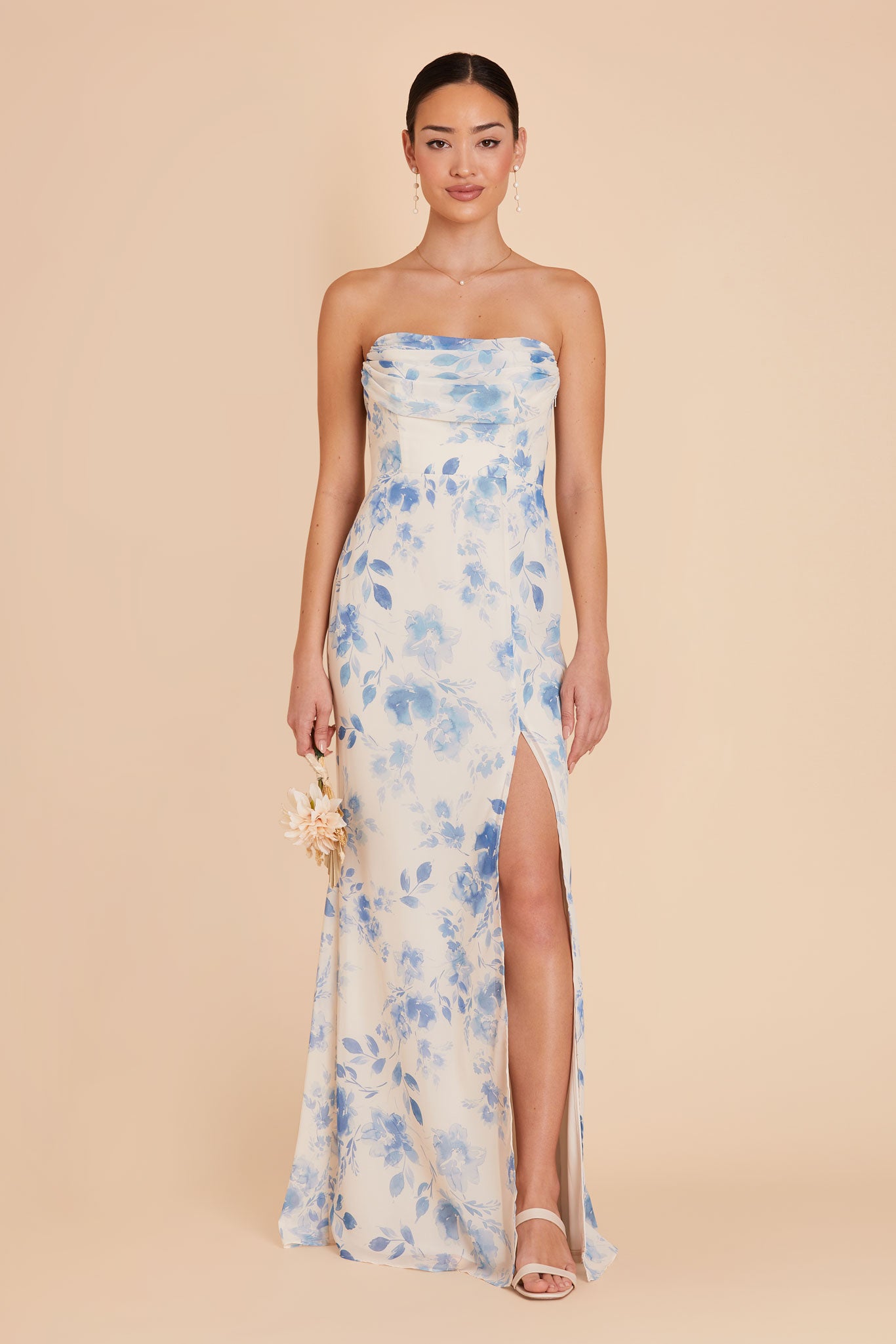 Convertible Dress with Removable Sleeves & Cowl Detail | Mira Blue Rococo Floral
