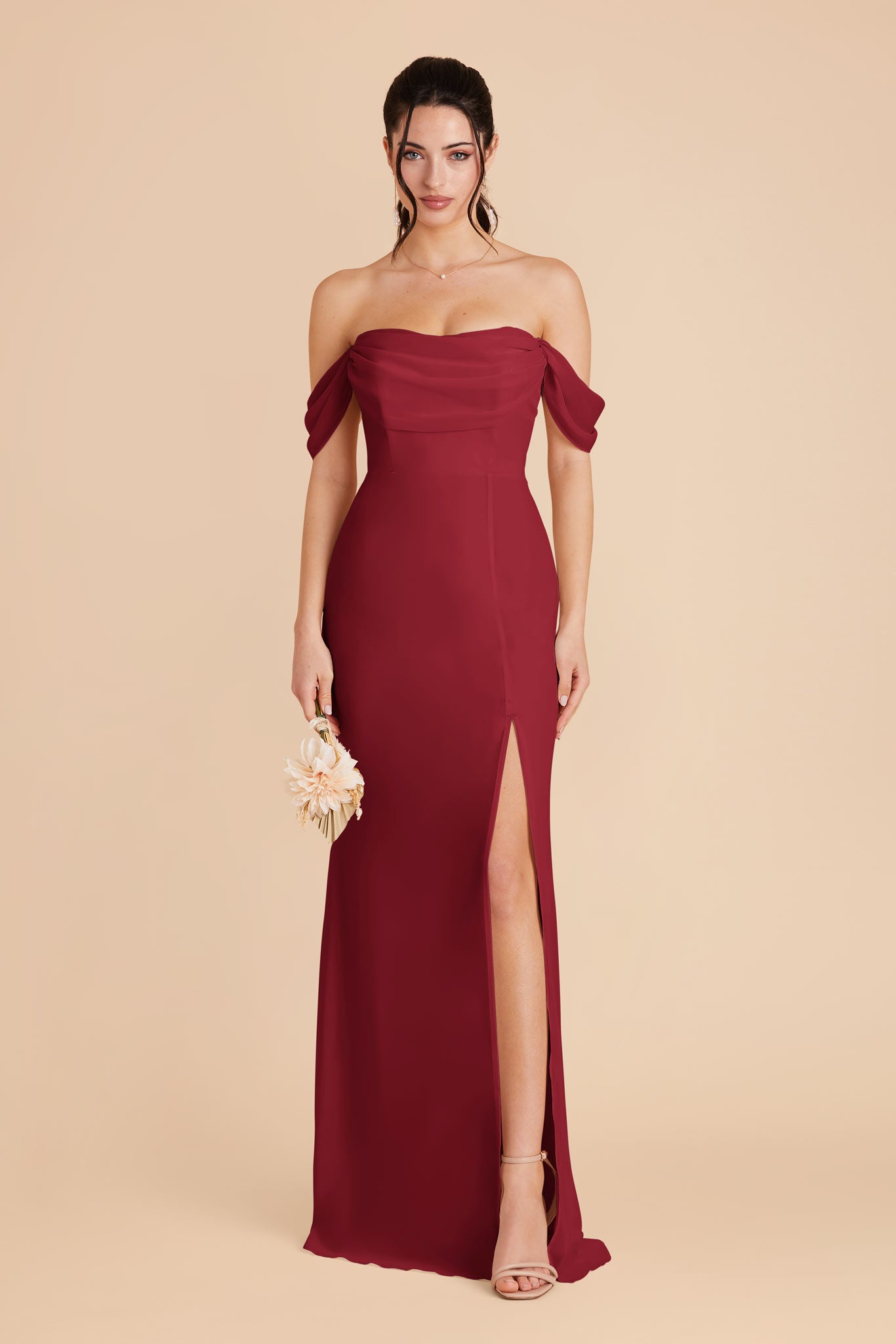 Burgundy Convertible Dress with Cowl Detail & Removable Sleeves | Mira