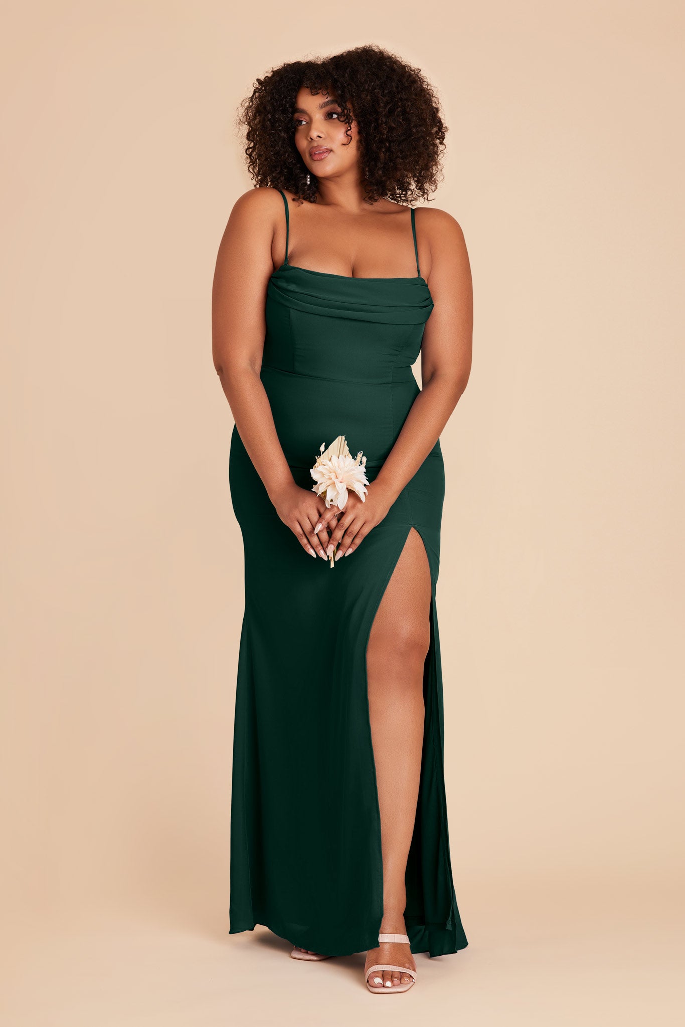 Convertible Dress with Removable Sleeves & Cowl Detail | Mira Emerald