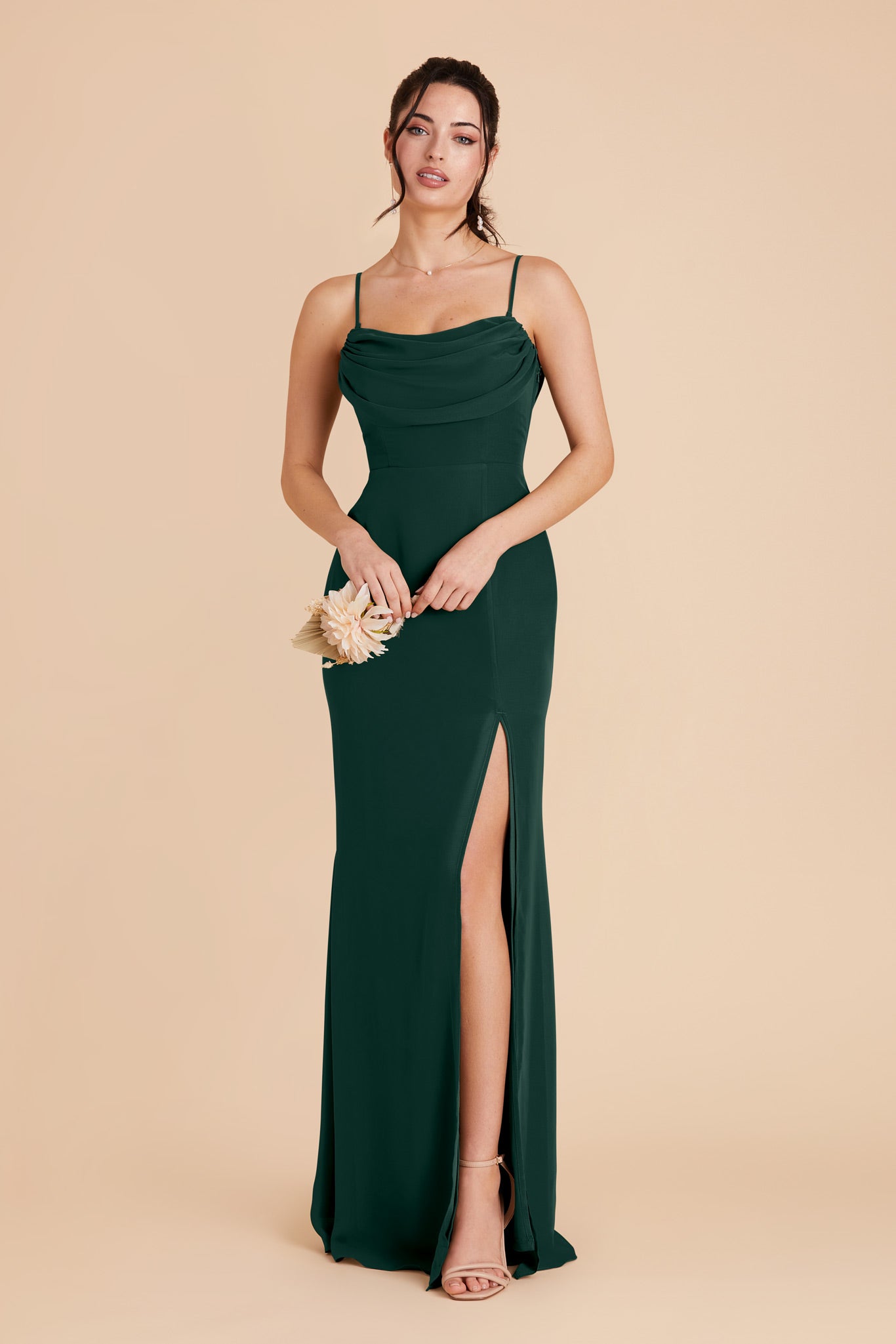 Convertible Dress with Removable Sleeves & Cowl Detail | Mira Emerald