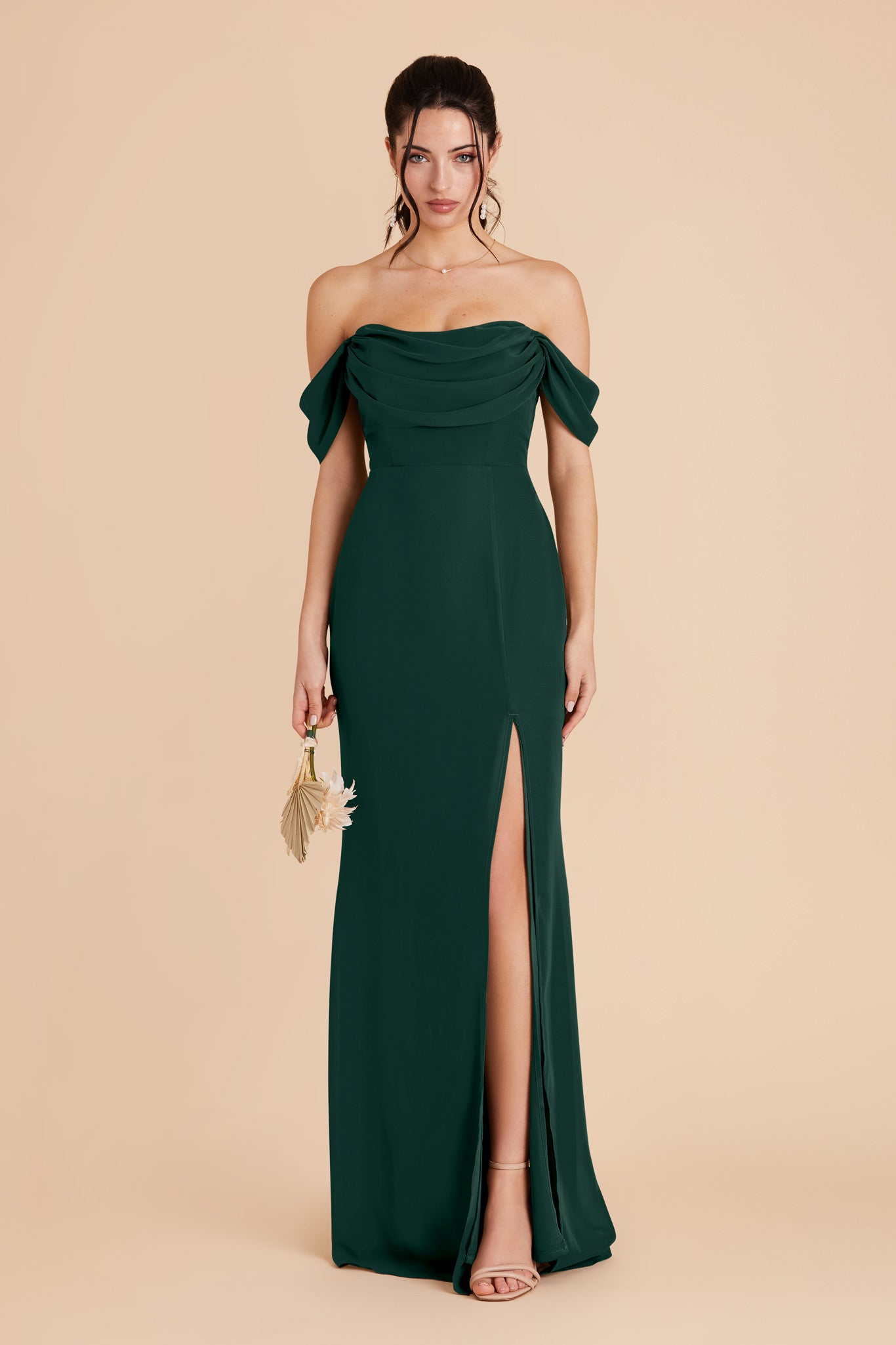 Convertible Dress with Removable Sleeves & Cowl Detail | Mira Emerald